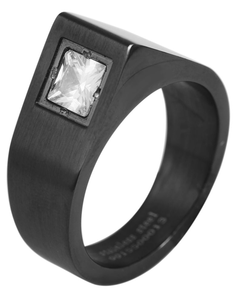 "Sawad", Edelstahl Damenring, Similibesatz, schwarz, 56-62