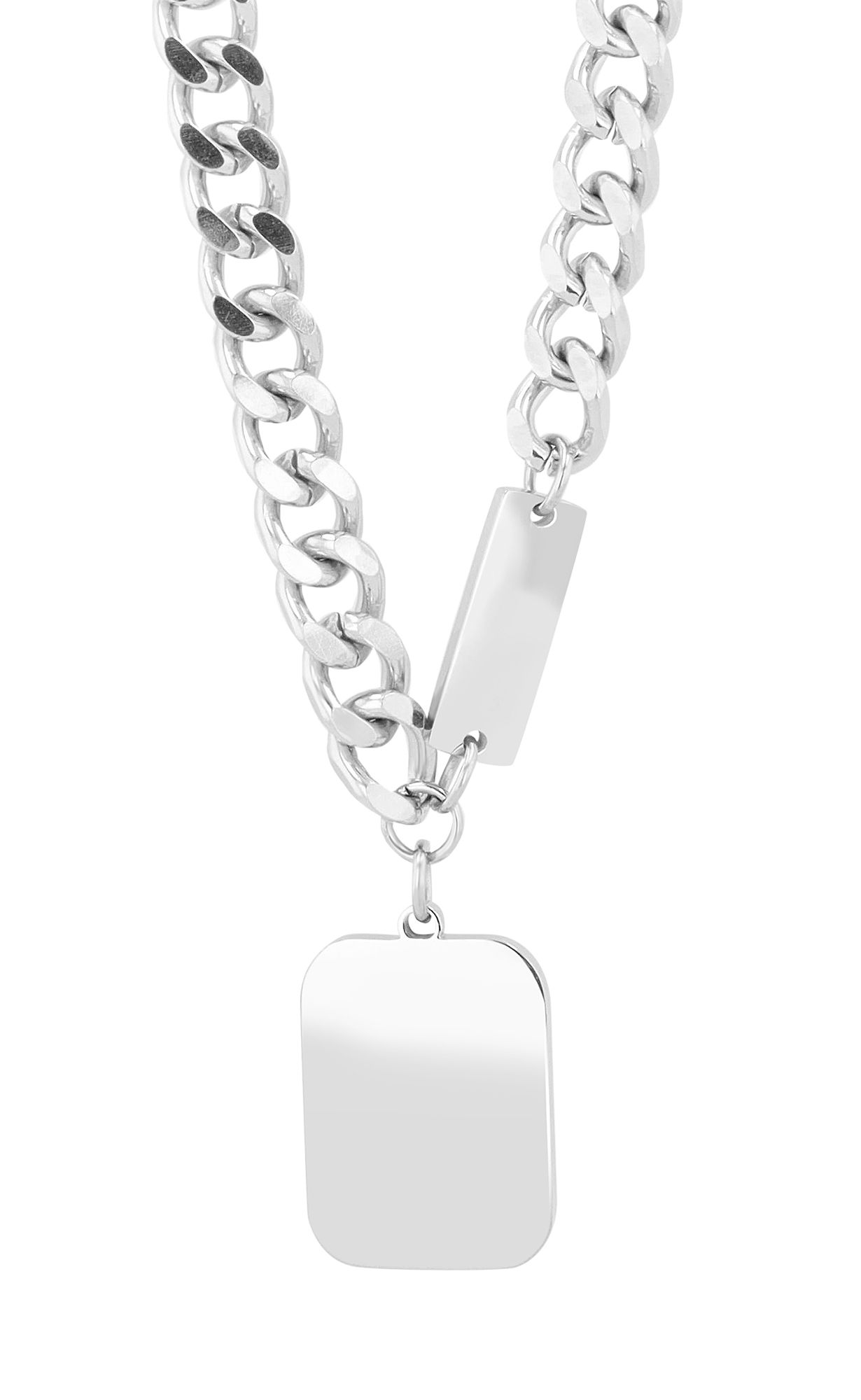 Akzent Panzerkette "Leif", polierter Gravuranhänger, Edelstahl, 45+5 cm, silberfarben