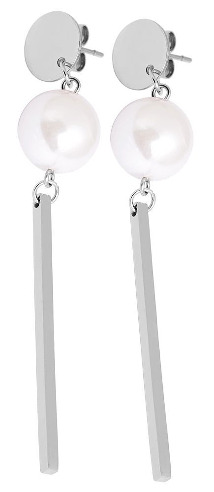 Akzent Edelstahl Ohrstecker, Lang, Perle, silberfarbig, weiß