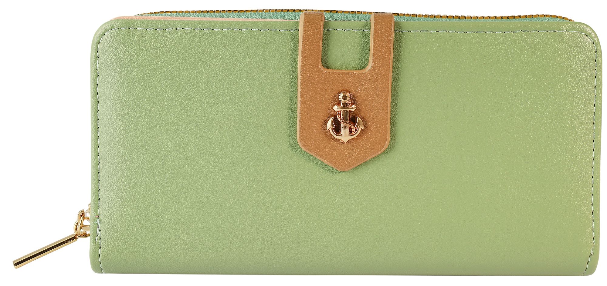 Damengeldbörse aus Lederimitat, Überschlag mit Ankerelement, grün