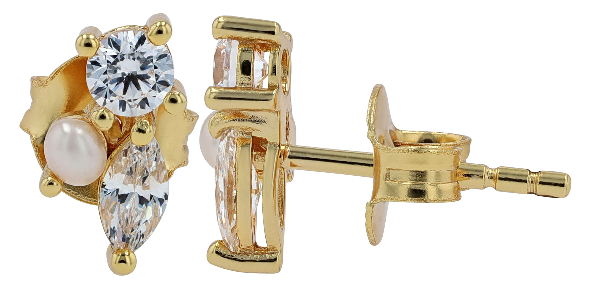 Sif Jakobs Jewellery 925/- Echt Silber Ohrstecker "Adria Tre Piccolo", Zirkonia/Süßwasserperle, vgold.