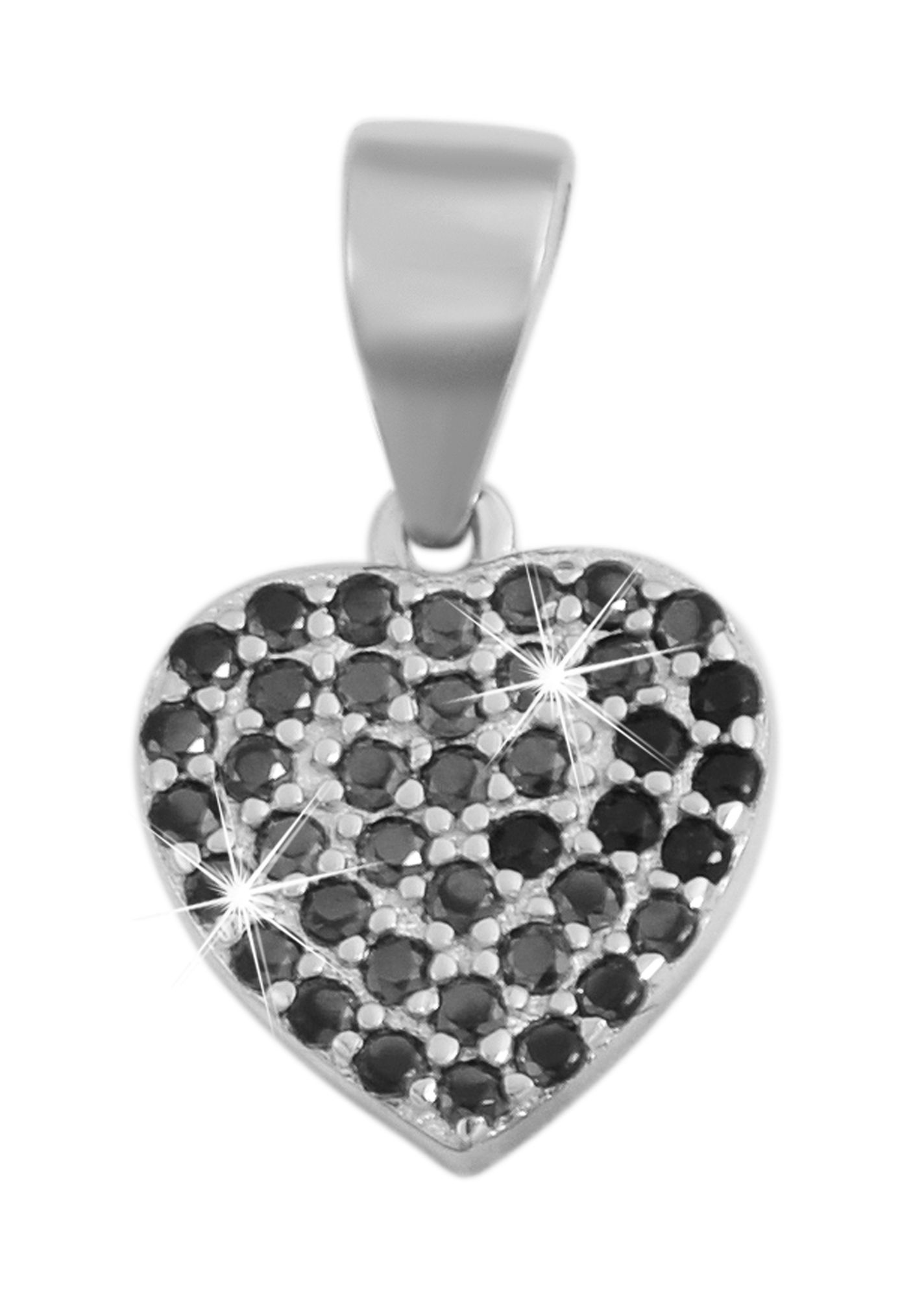 925/- Echt Silber Anhänger ohne Kette "Pariya", Herz mit schwarzen Zirkoniasteinen, 925/rhodiniert