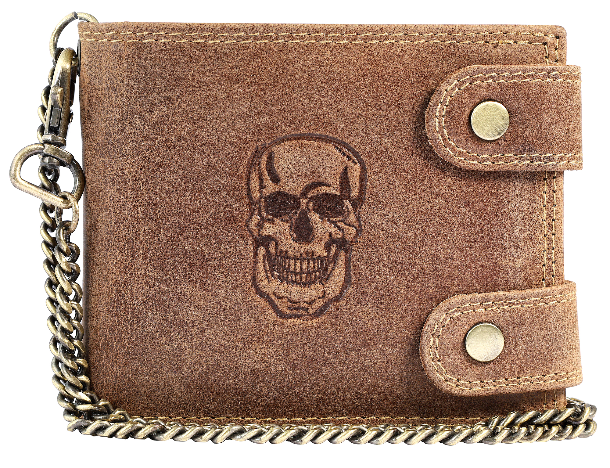 Leonardo Verrelli Echt Leder Biker-Geldbörse , quer, "Totenkopf"