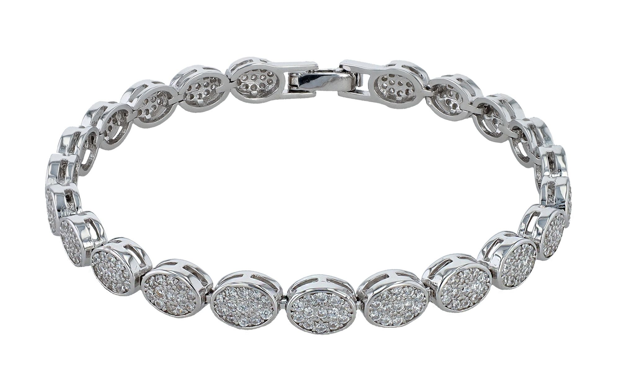 925/- Echt Silber Armband "Alpina", ovale Elemente mit Besatz, rhodiniert, 18 cm