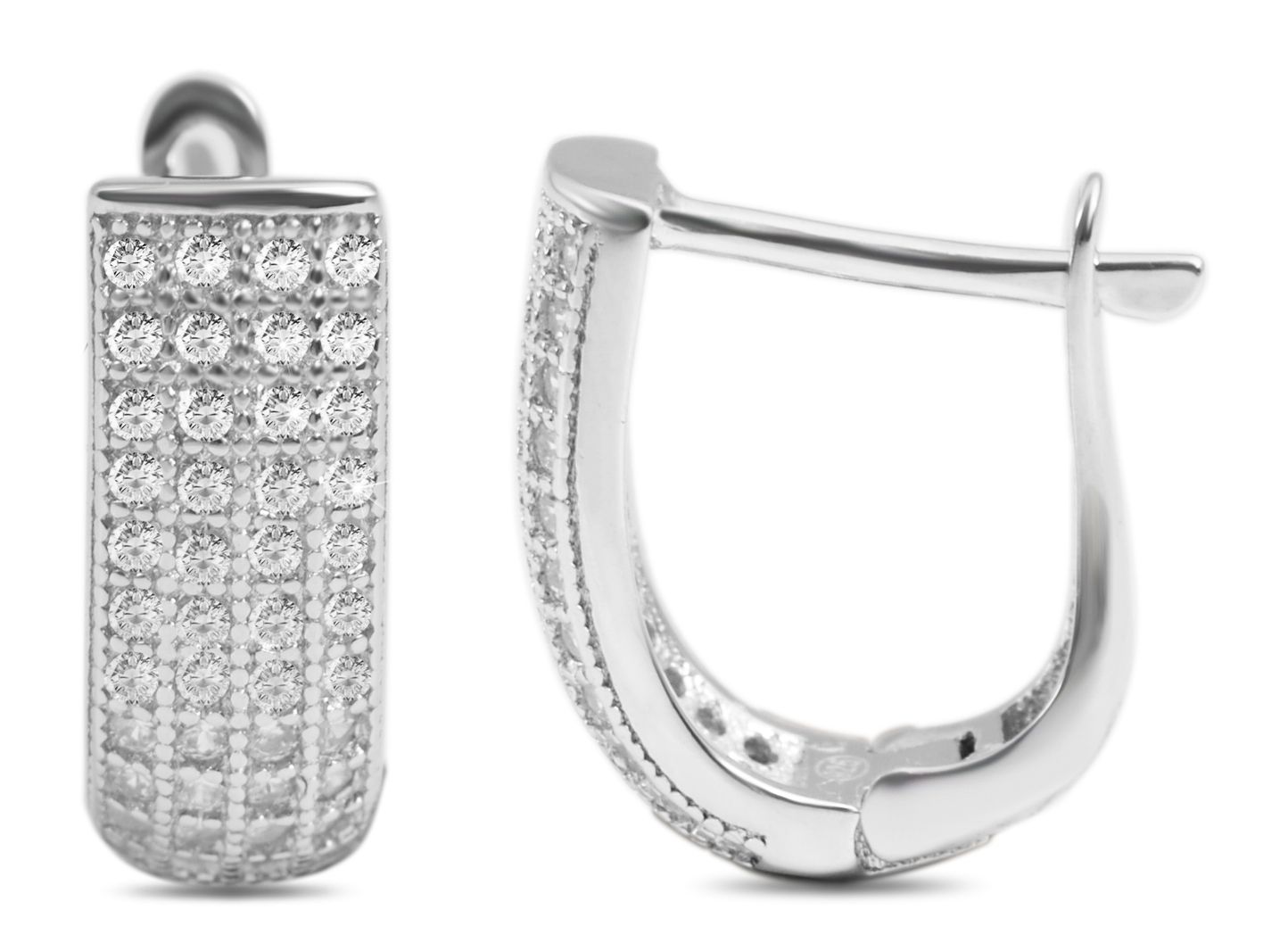 "Karlie" 925/- Echt Silber Klappcreolen mit Zirkonia, U-Form, 925/rhodiniert