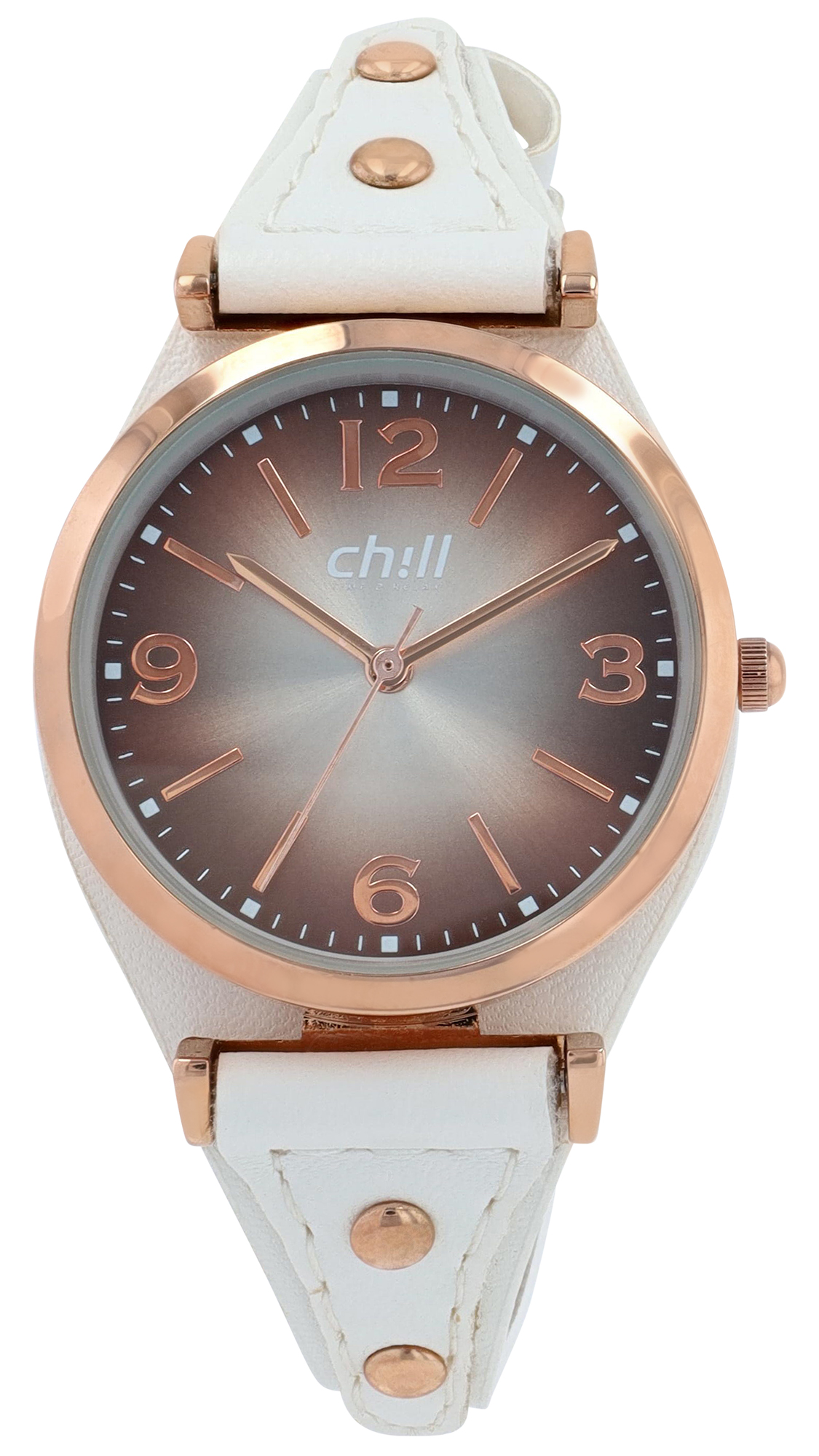 Chill, Damenuhr, Unterlegarmband, Lederimitat, Ø 32 mm, weiß/ roségoldfarben