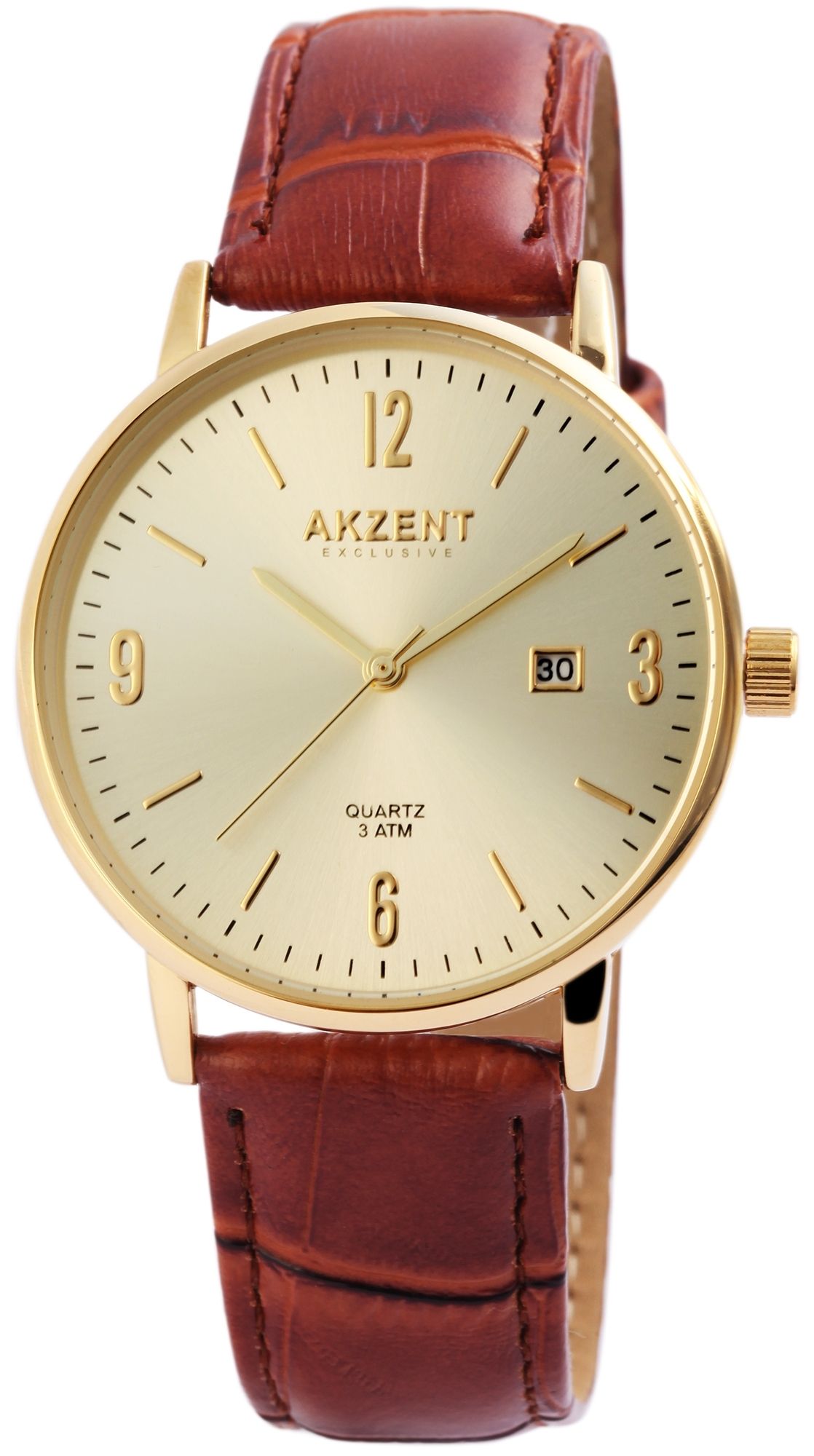 Akzent Exclusive Herrenarmbanduhr mit Lederimitationsband