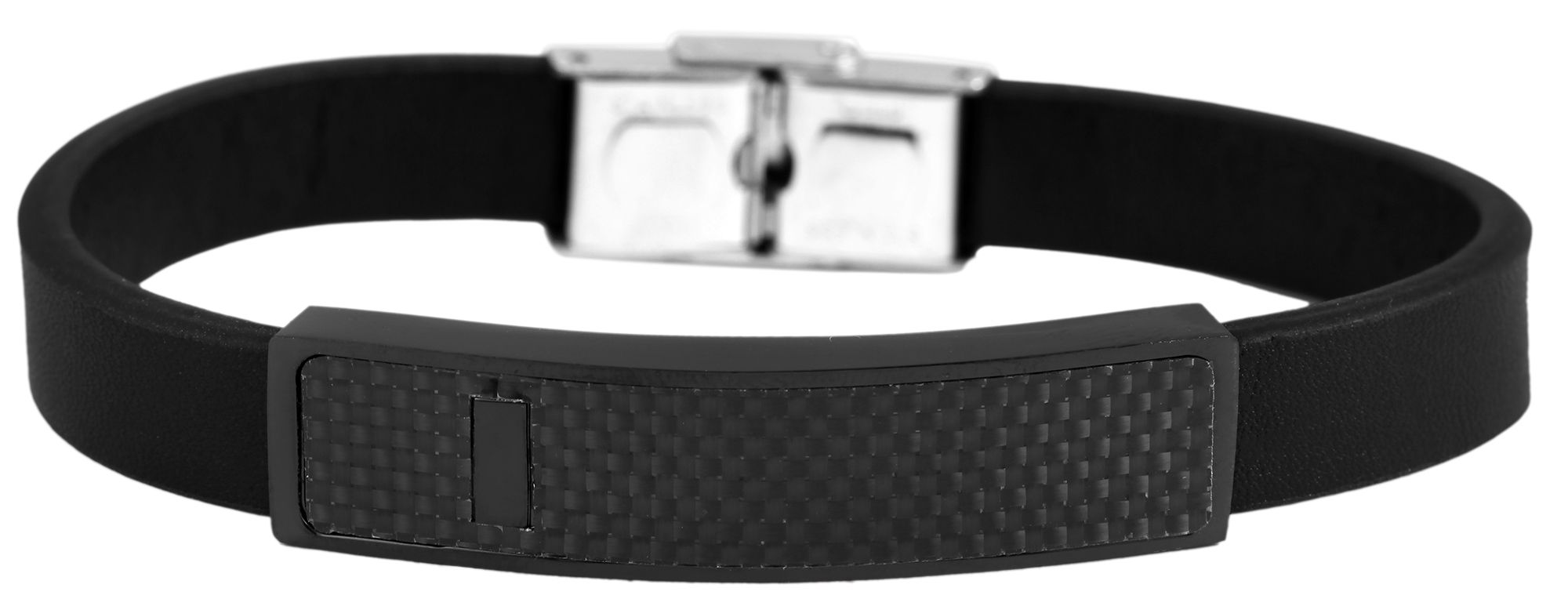 Akzent Echtlederarmband mit Edelstahlelement, schwarz/schwarz