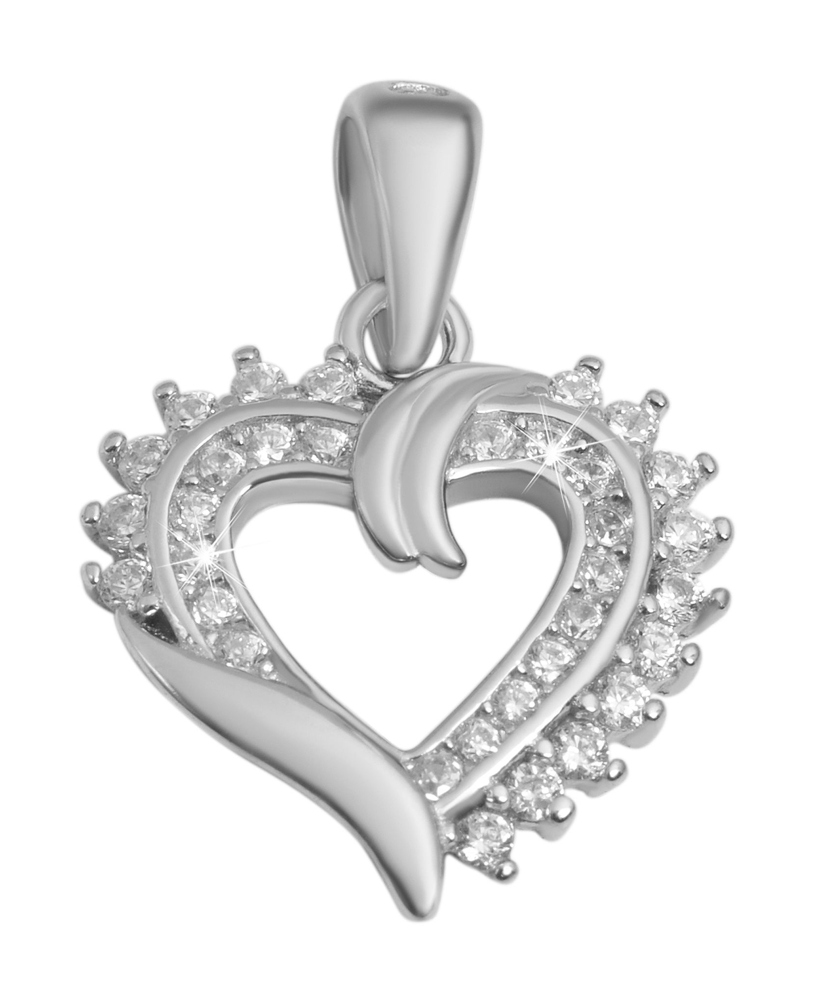 925/- Echt Silber Anhänger ohne Kette "Rana", Herz mit gefassten Zirkoniasteinen, 925/rhodiniert