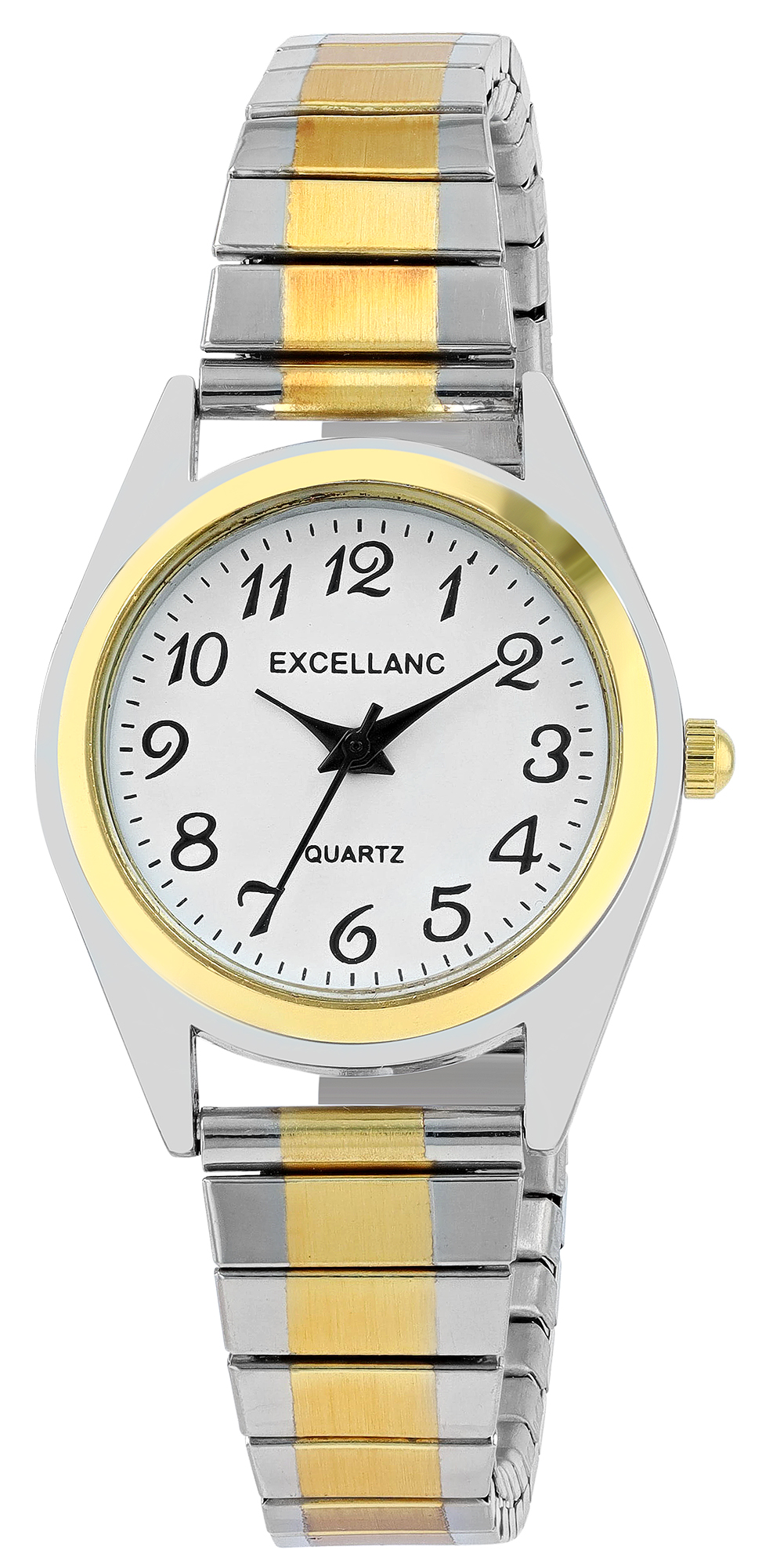 Excellanc Damenuhr mit Edelstahl-Zugarmband Ø 28 mm, bicolor/ weiß