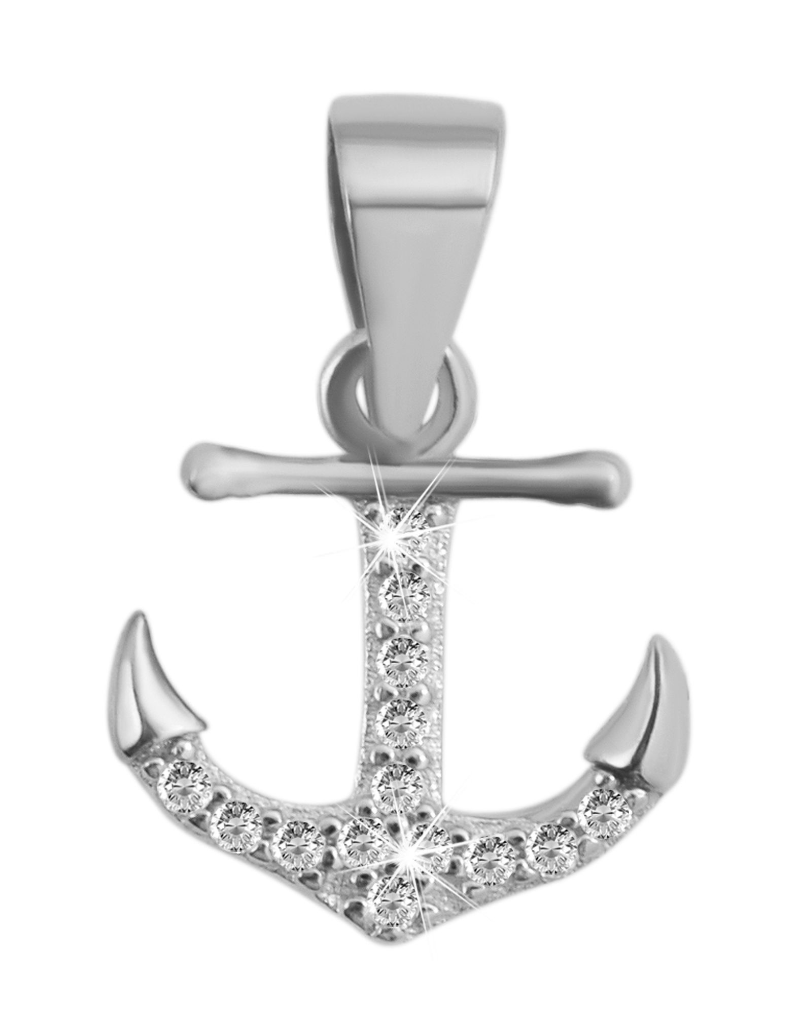 925/- Echt Silber Anhänger ohne Kette "Narges", Anker mit Zirkoniabesatz, 925/rhodiniert