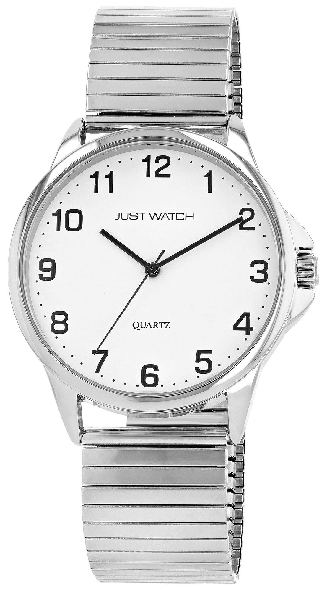 JUST WATCH "Ronny" Herrenuhr Ø 39 mm, Edelstahl Zugaband, silberfarben/weiß
