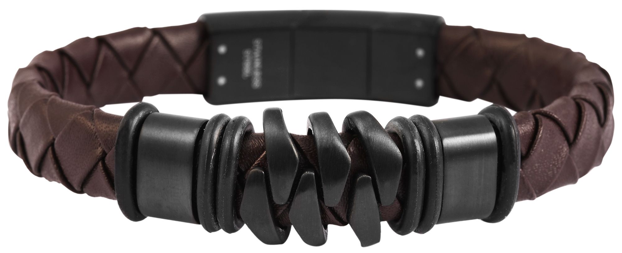Akzent Echtlederarmband mit Edelstahlelement, braun u. schwarz