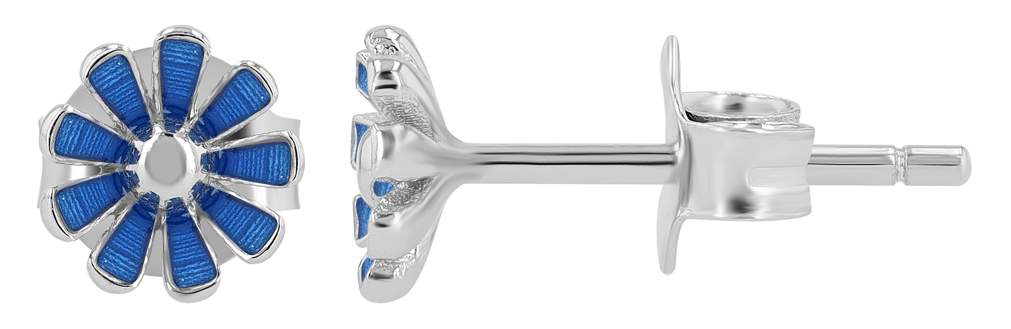 "Susi" 925/- Echt Silber, Kinder Ohrstecker, blaue Blume/ Blüte, rhodiniert