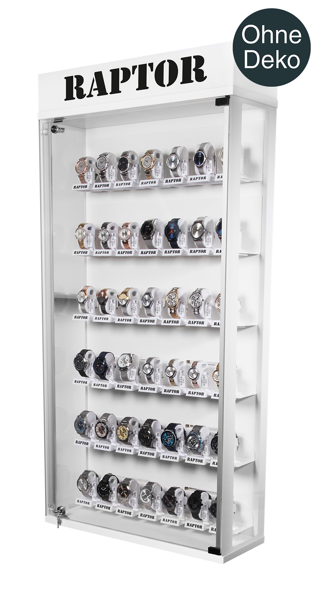 Innenwandvitrine für 42 Uhren oder 6 Tablets Schmuck-Standard.