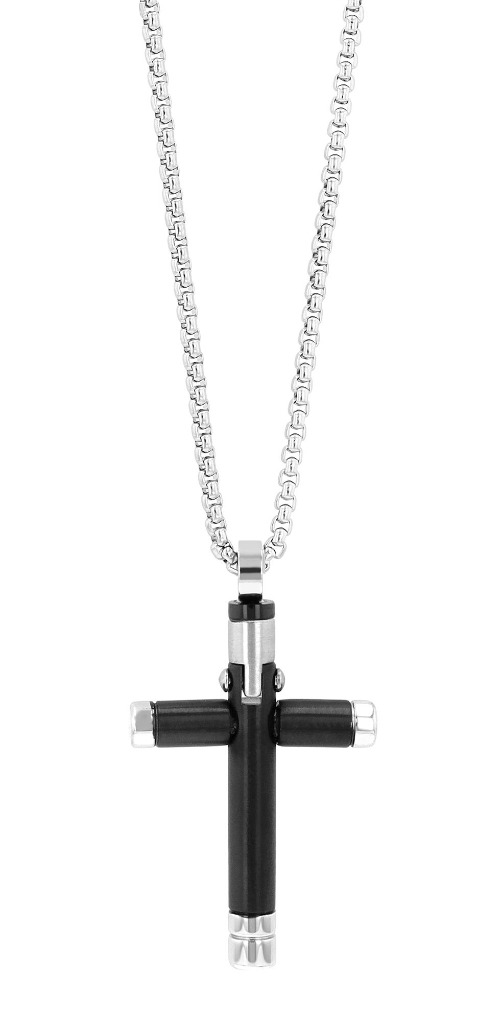 "Theron", Edelstahl Erbskette, Kreuz, ionenplattiert, bicolor silberfarben/schwarz