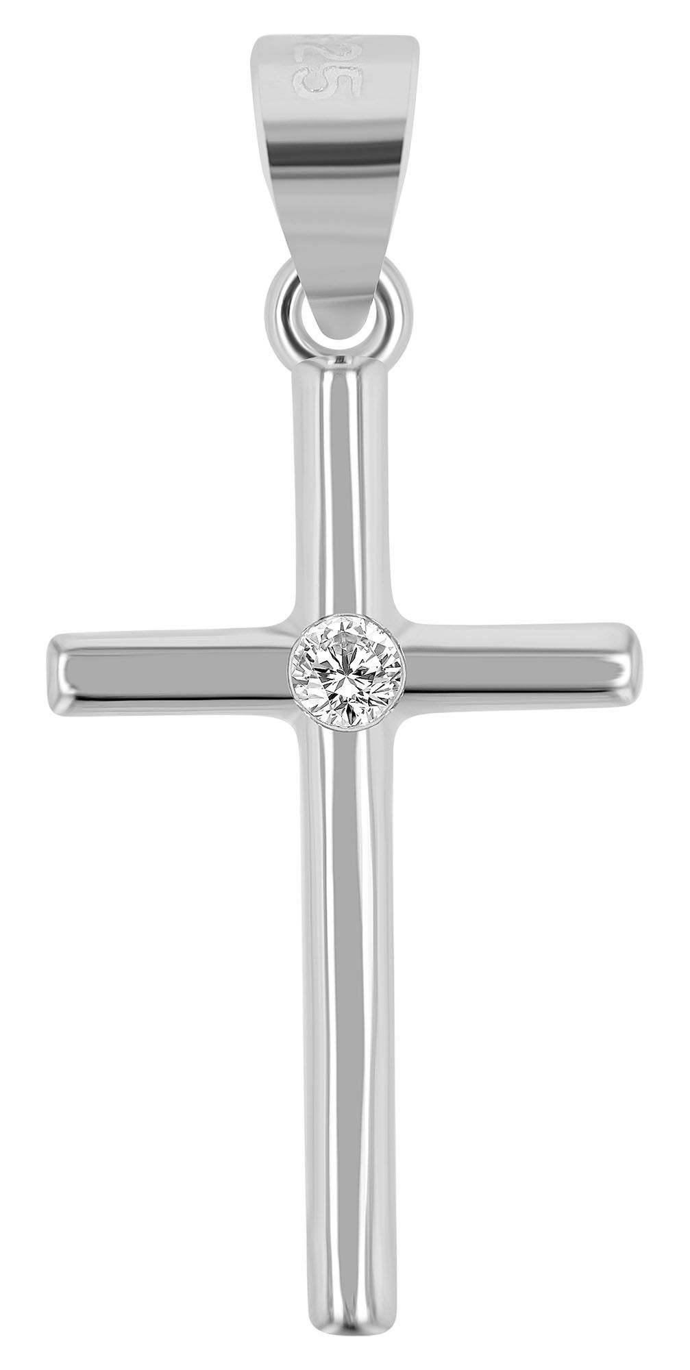 "Hanna" 925/rh Echt Silber, Anhänger - Kreuz, Zirkonia, rhodiniert