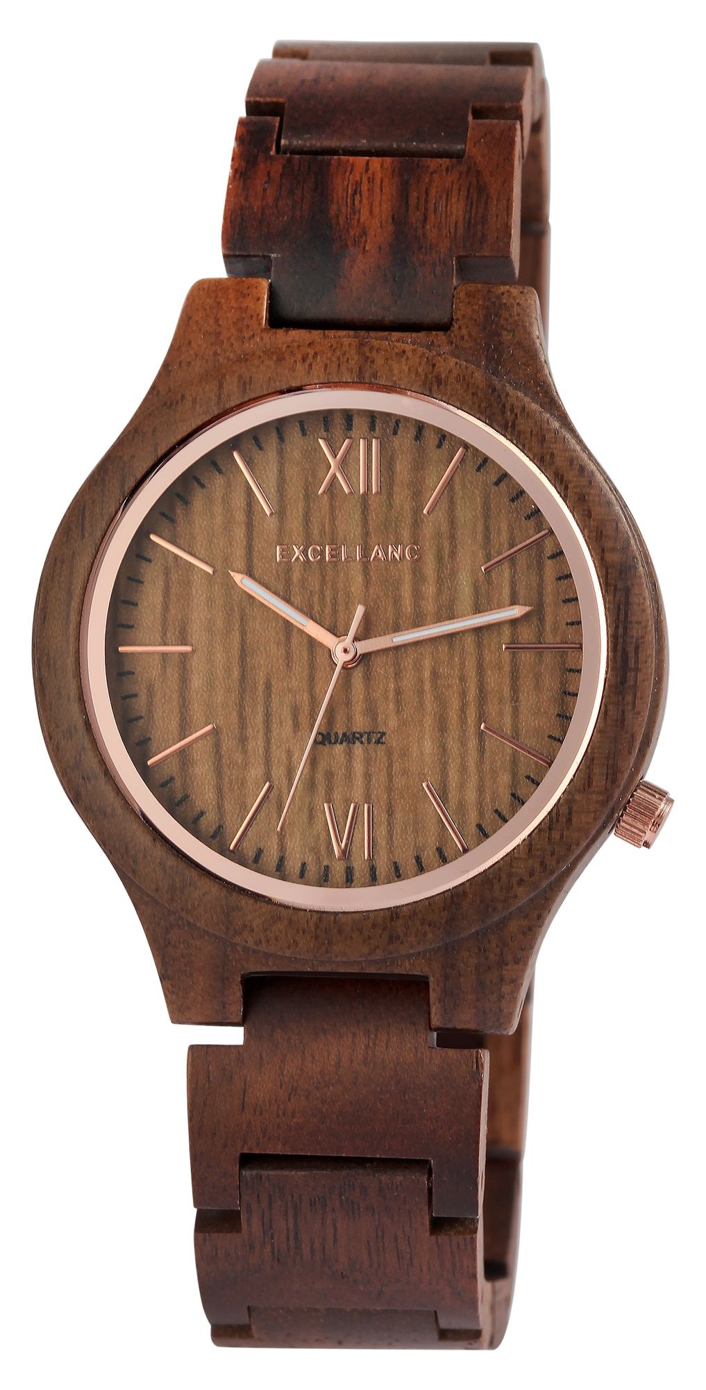 Excellanc Damen Armbanduhr aus Sandelholz mit Edelstahl Faltschließe