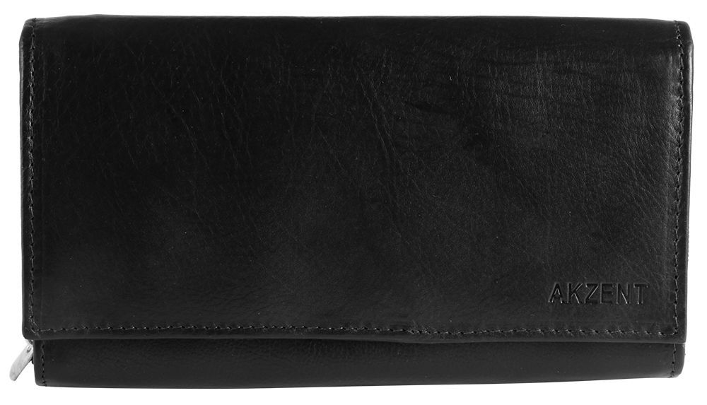 Akzent Damen Geldbörse aus Echtleder. Format 17 x 10 cm in schwarz