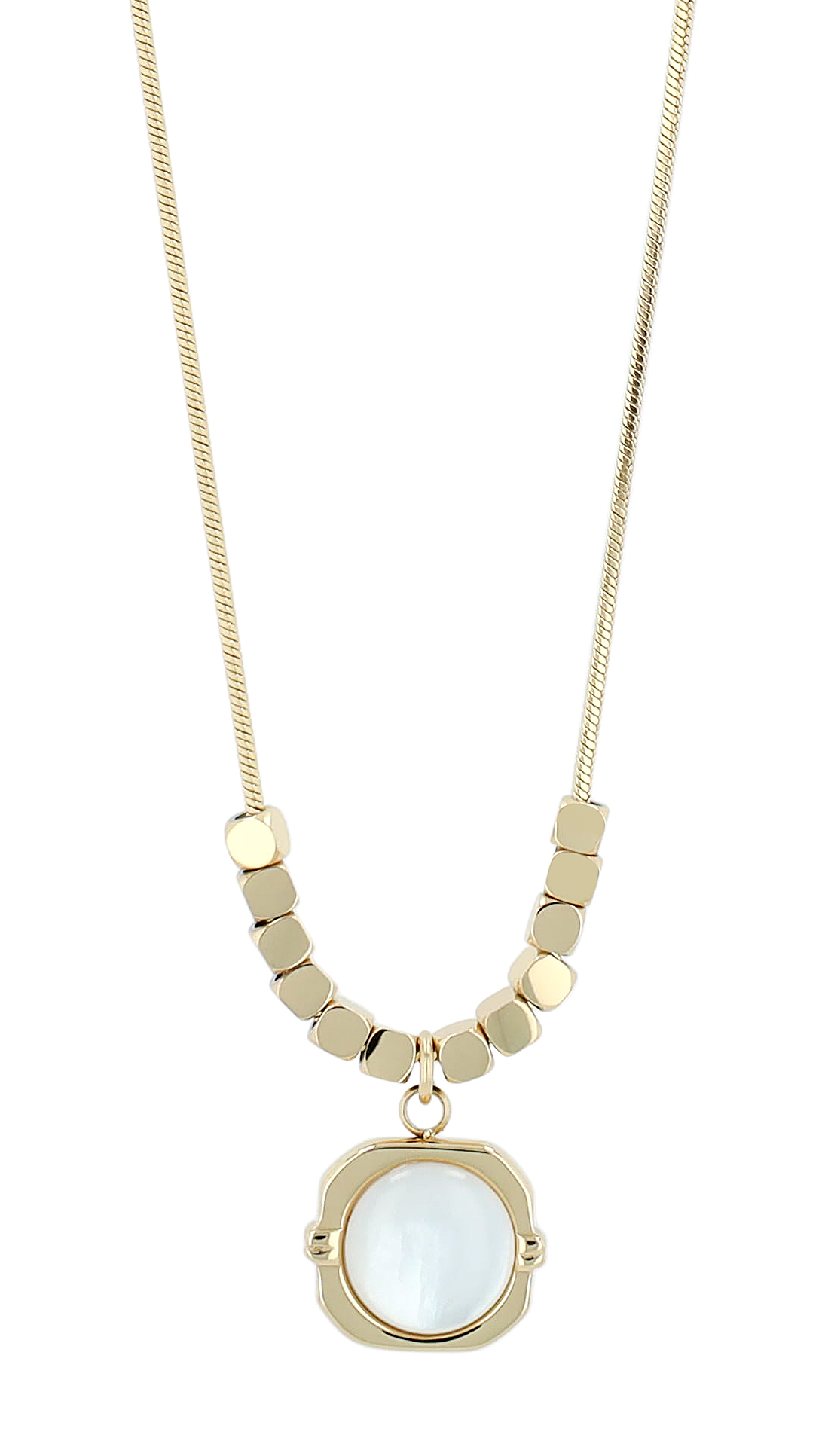 "Skal" Edelstahlkette mit Anhänger, Besatz - Echte Muschel, 40,5 + 5 cm,