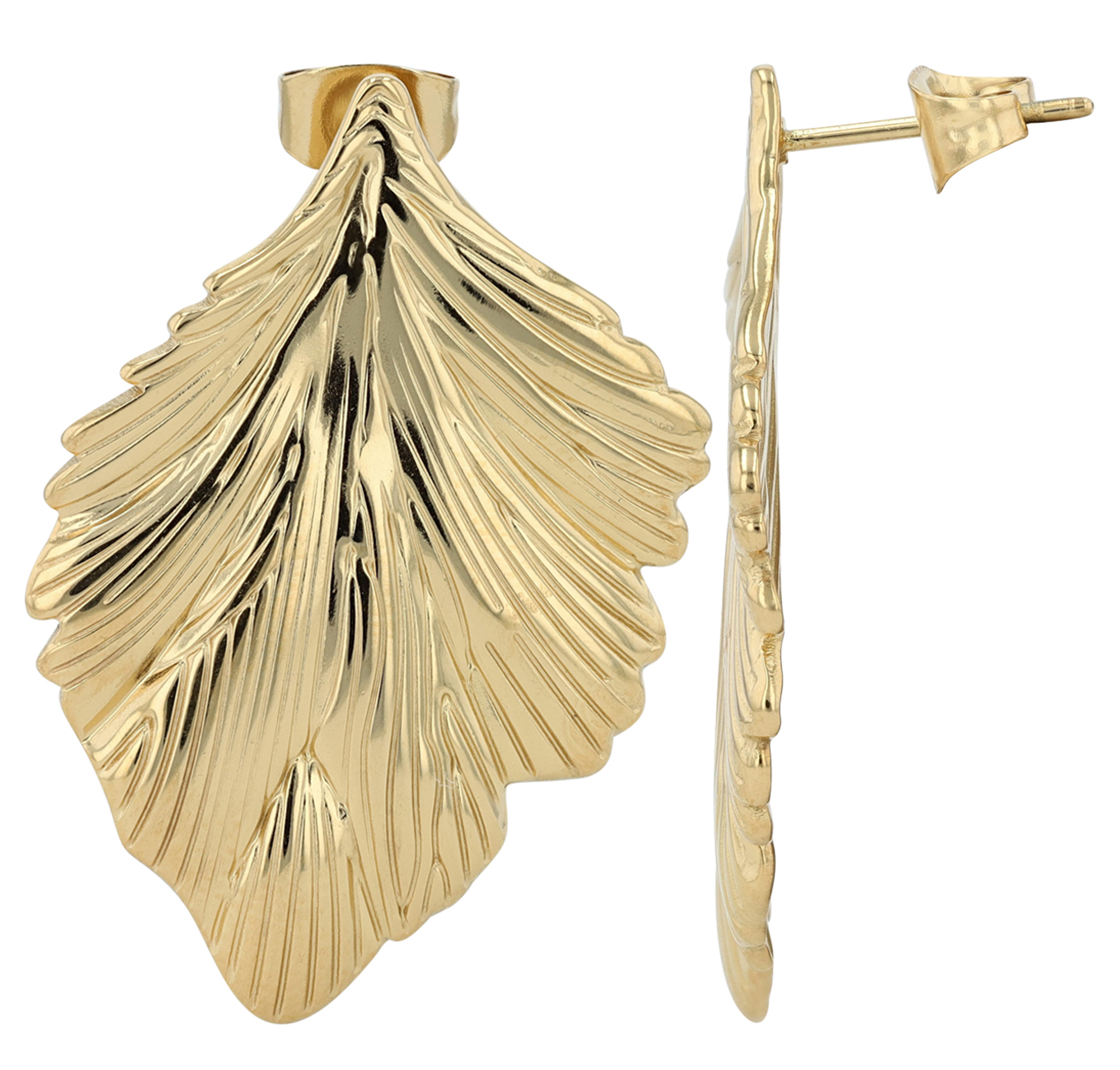 "Judi" Edelstahlohrringe, Blatt, Statement, goldfarben