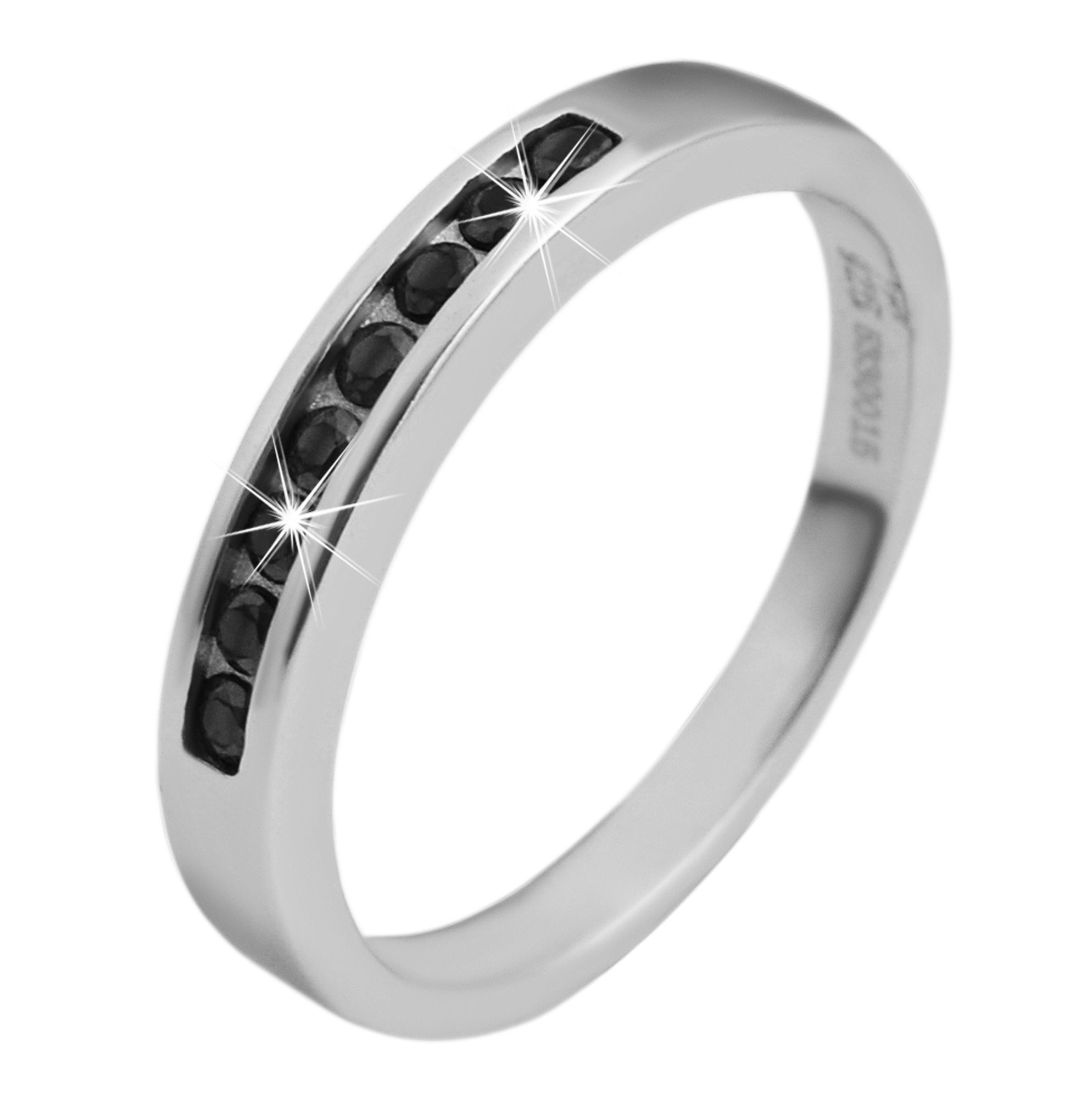 925 Echt Silber Ring mit schwarzen Zirkoniasteinen, 925/rhodiniert, Gr. 56