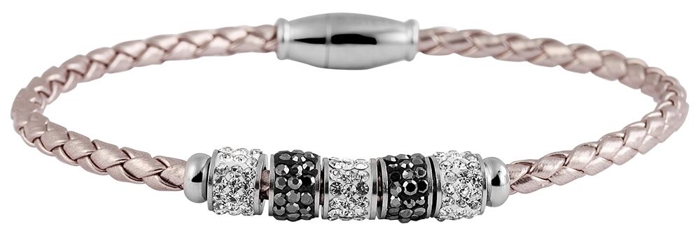 Akzent Armband aus Lederimitat mit Edelstahlelementen und Similibesatz, rosa/silberfarben