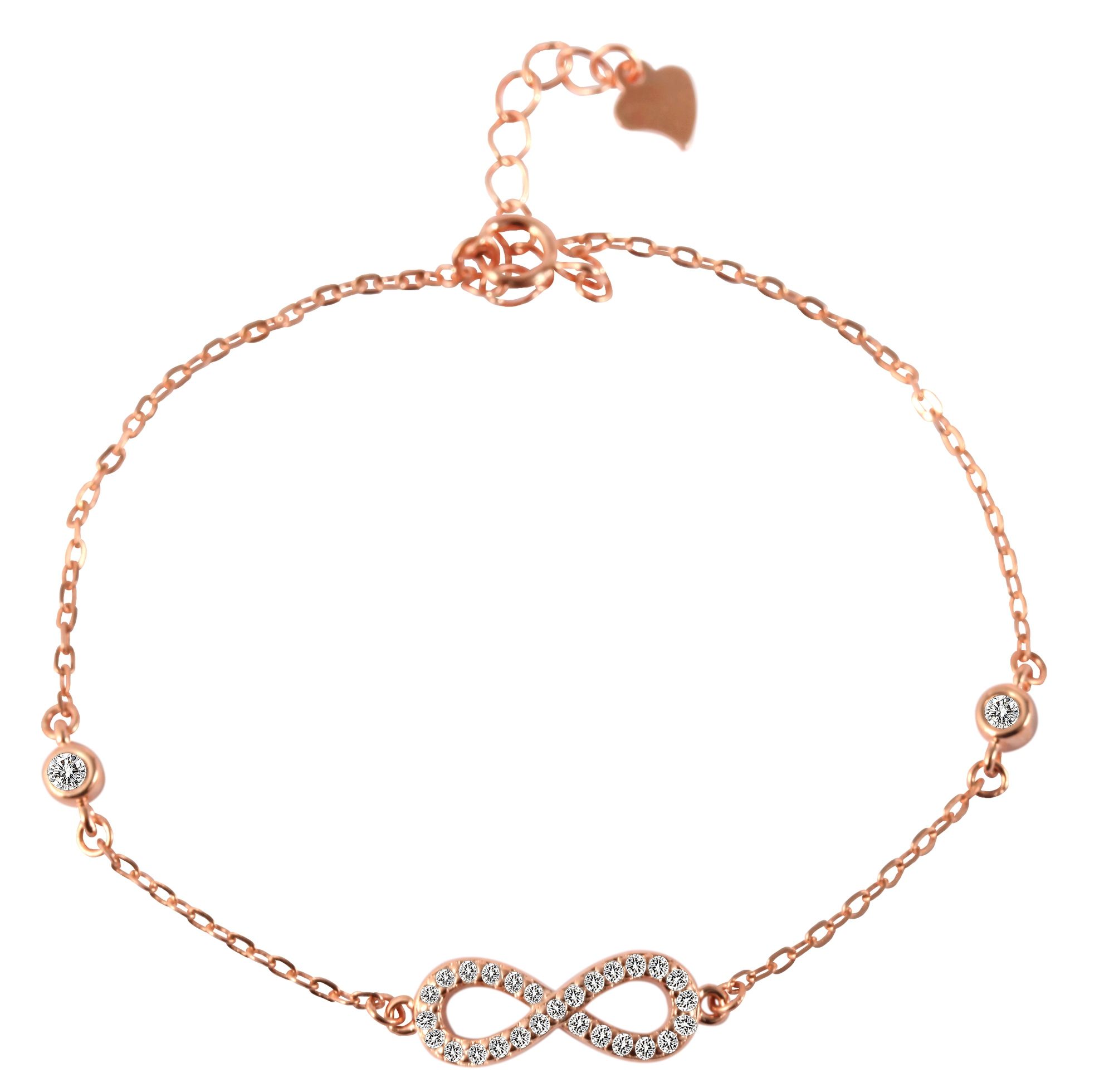 "Dalal" 925/- Echt Silber Armband 17 + 3 cm, Infinity, Zirkoniabesatz, rosévergoldet