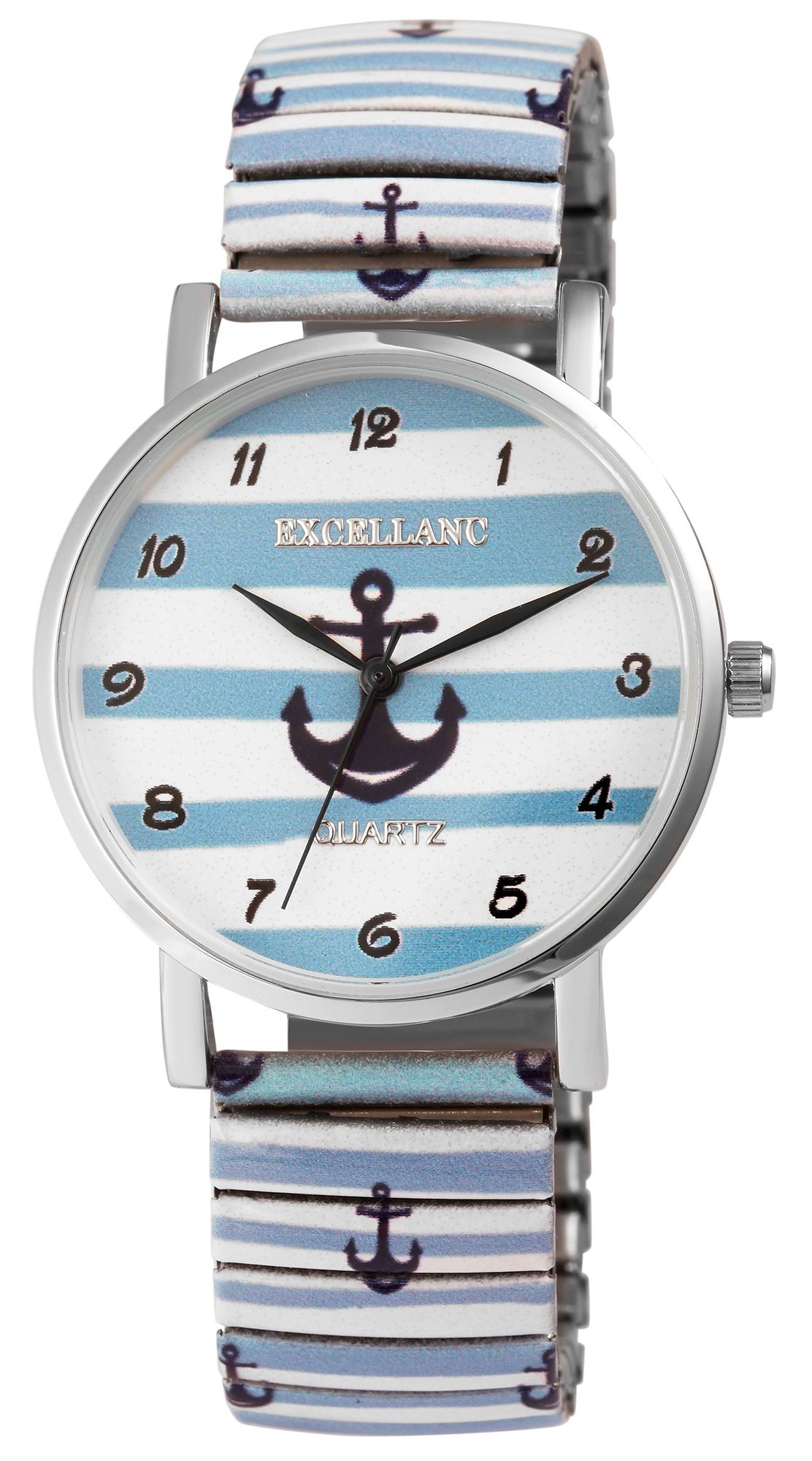 Excellanc Damenuhr mit Zugarmband, Edelstahl, maritim