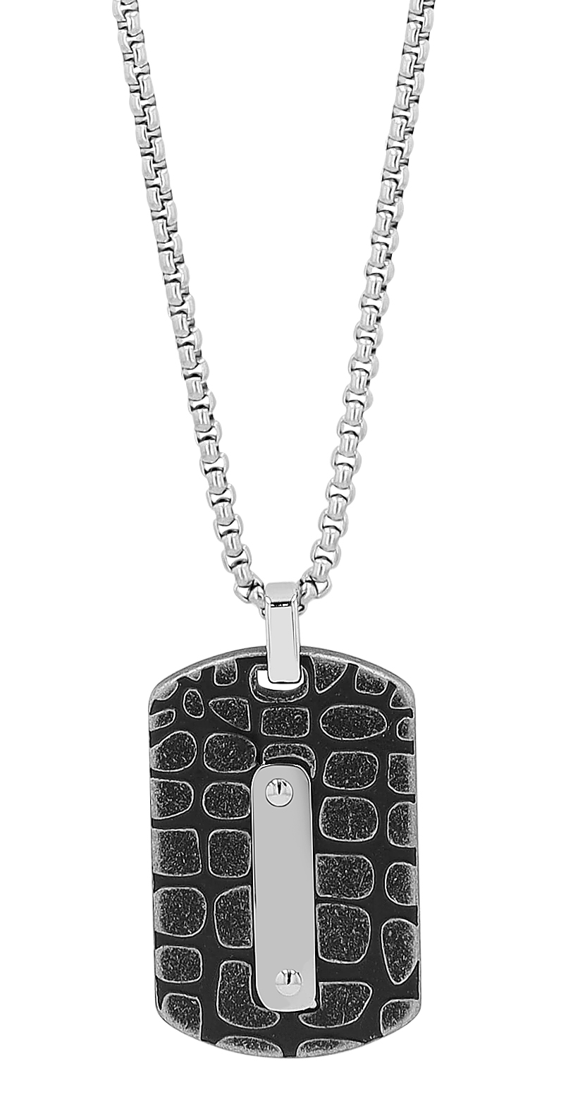 "Bravo" Edelstahlkette mit grauem Gravuranhänger/ Dog Tag, 60 cm