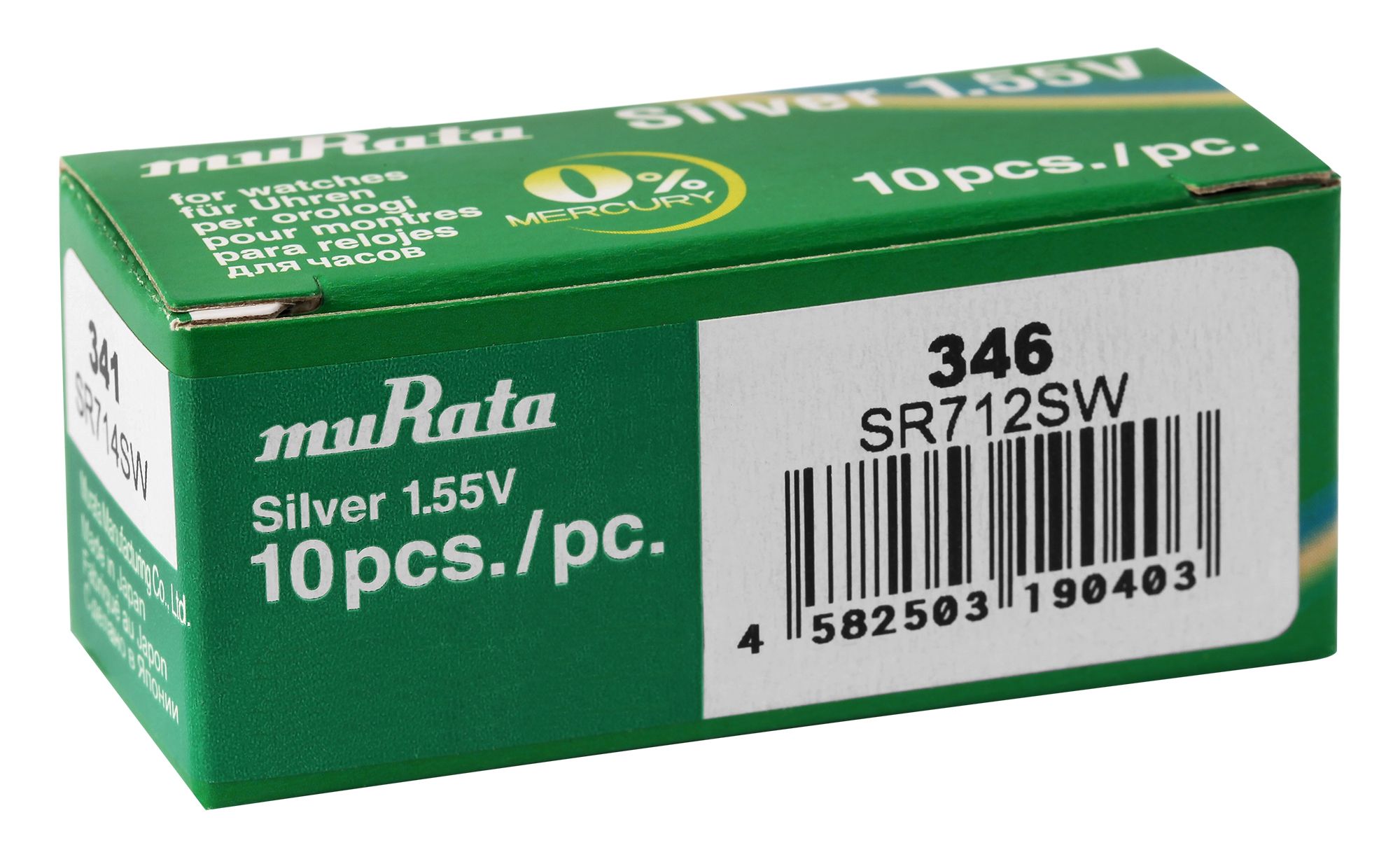 MURATA Knopfzellen, 0% Quecksilber , Verpackungsinhalt 10 Stück, 346
