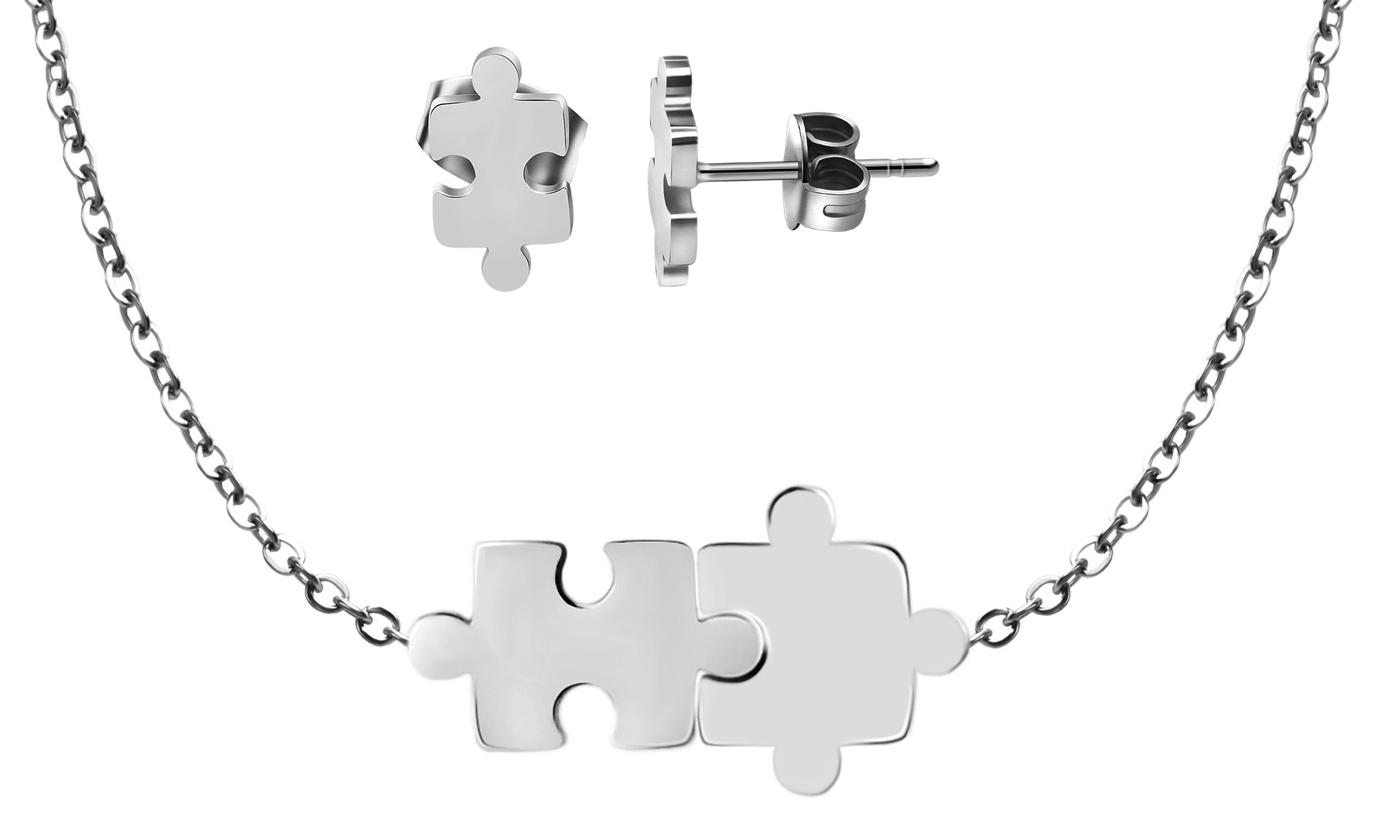Akzent Edelstahlschmuckset, Puzzleteile, silberfarben