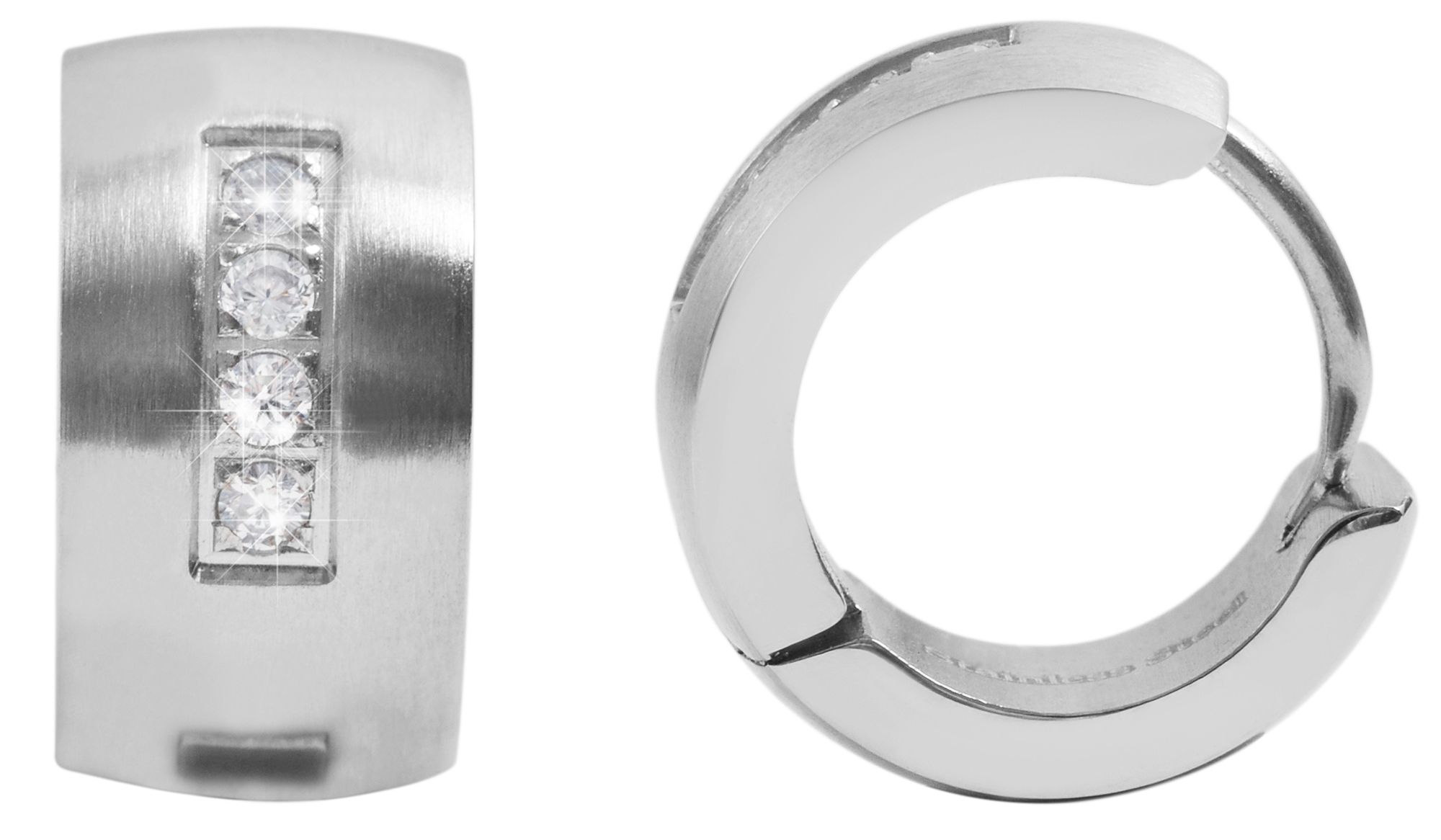 Akzent Edelstahl Klapp-Creolen mit Besatz, silberfarben