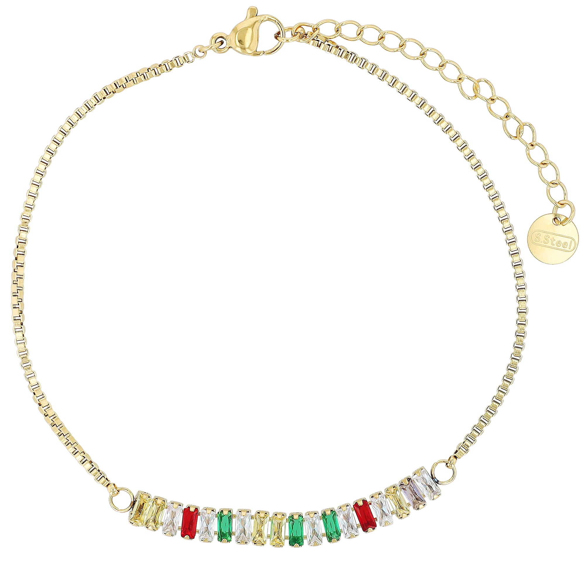 "Dahlia" Fußkette mit buntem Besatz, Edelstahl, 21 + 5 cm