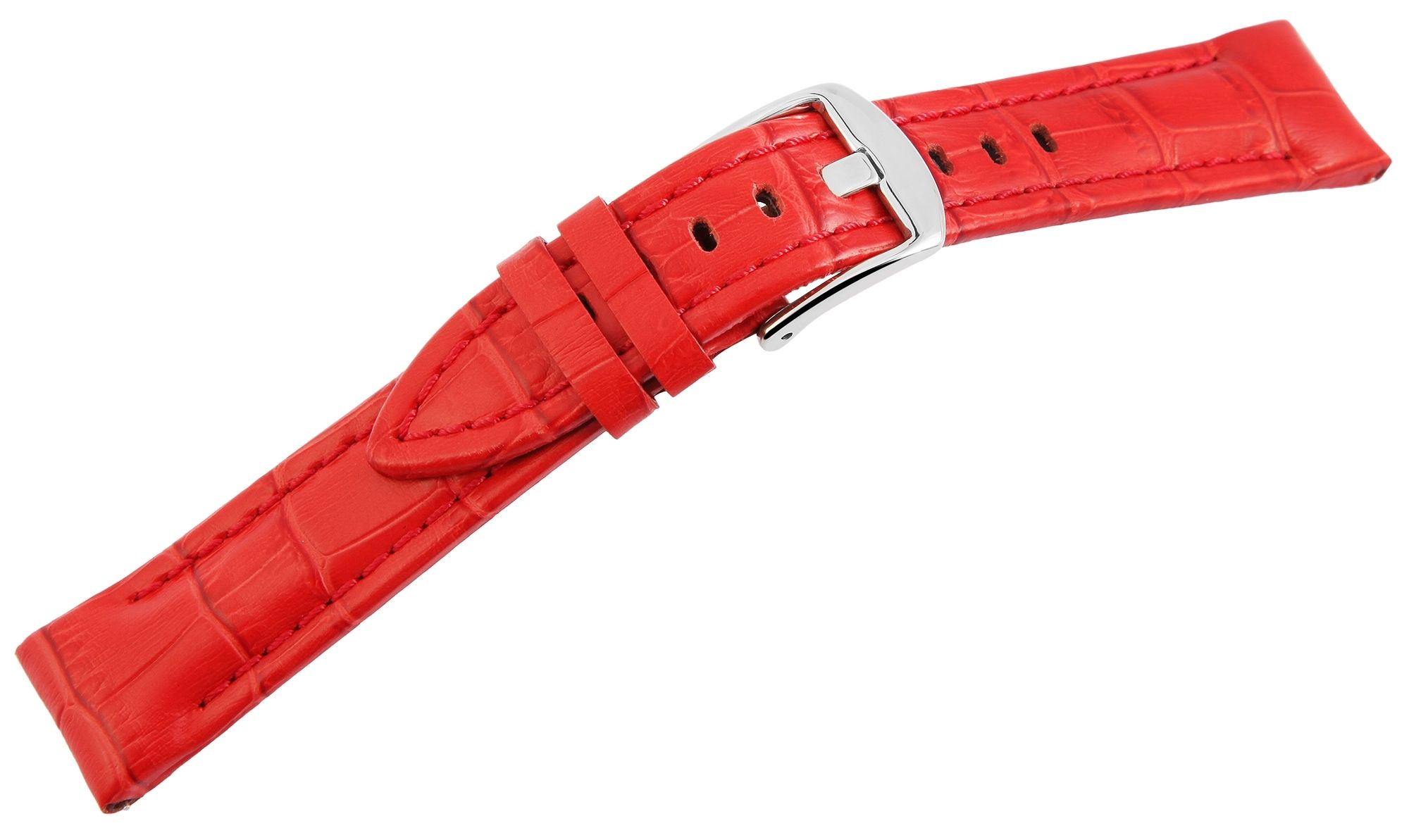Echtleder-Uhrenarmband, rot, Krokooptik, 22 mm