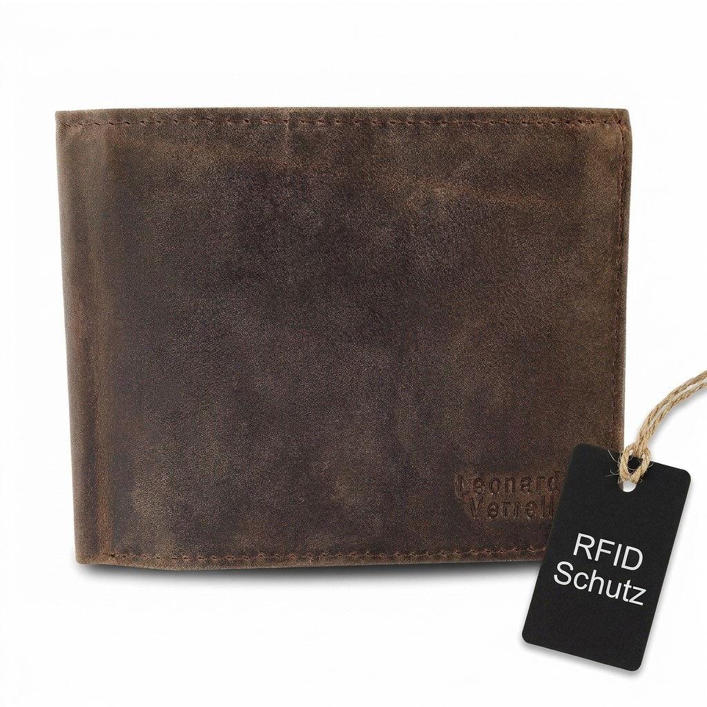 "Vitus" Leonardo Verrelli Echt Leder Geldbörse mit RFID-Schutz, dunkelbraun