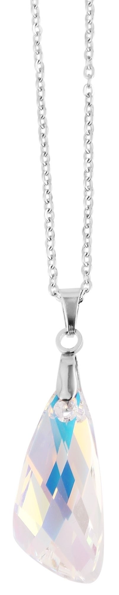 Akzent Ankerkette aus Edelstahl, weißer Swarovski Anhänger, 43+5 cm