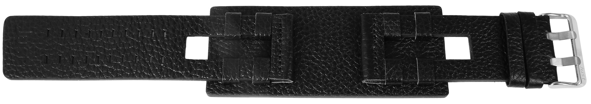 Just Echtleder-Uhrenarmband mit Unterlage, schwarz, 32 mm