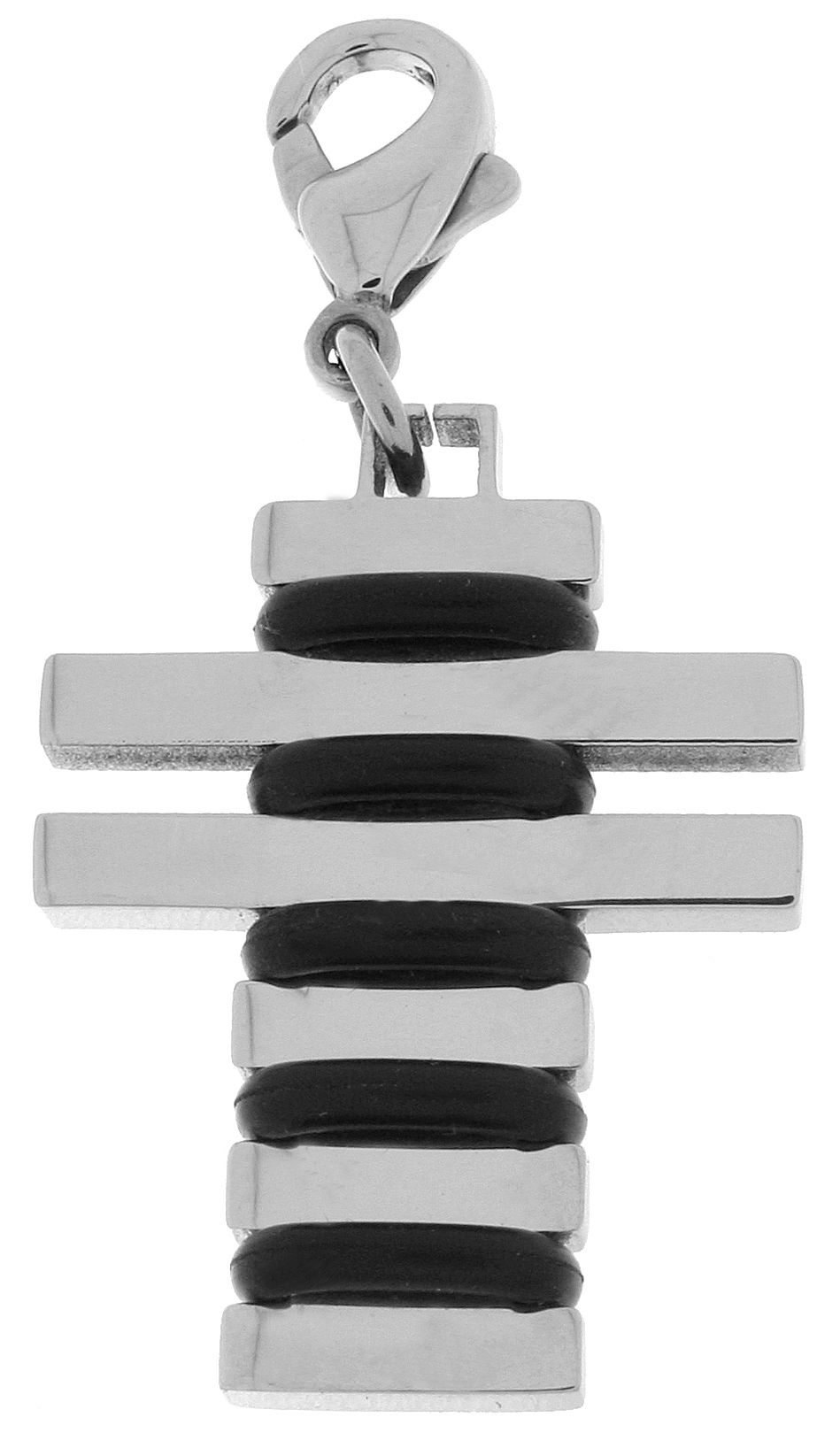 Akzent Charmanhänger, Edelstahl, Kreuz mit Kautschukringen, silberfarben/schwarz