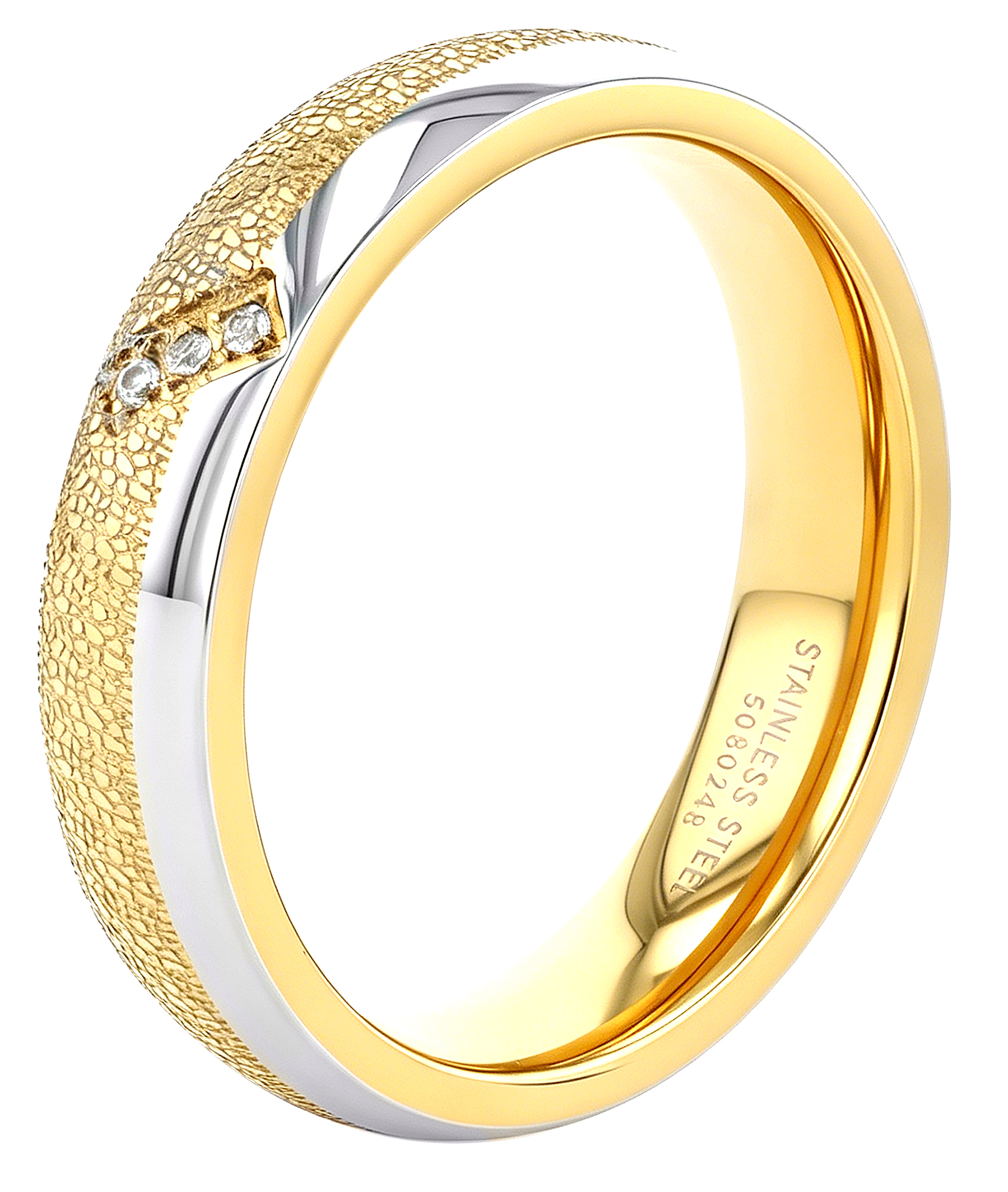 "TwoOne" Akzent Damen-Partnerring Gr 52, Edelstahl, Similibesatz, bicolor (Ice-Matt-Finish)