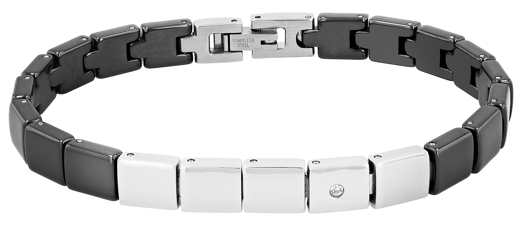 "Ayun" Akzent Edelstahl-Keramik ID-Armband, 20 cm, schwarz/ silberfarben