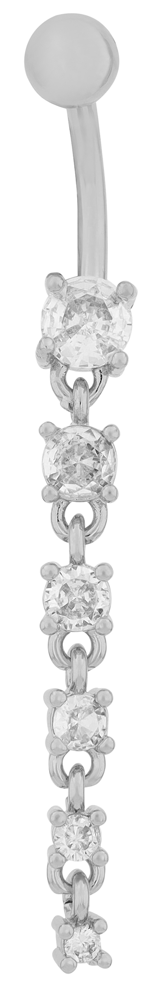 "Melania" Edelstahl-Bronze Bauchnabelpiercing, Stablönge 12 mm/ Stabstärke 2 mm, Zirkonia, silberfarben