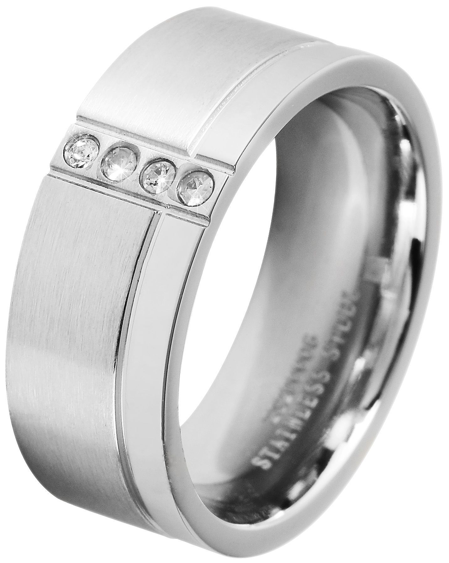 Akzent Damen-Partnerring aus Edelstahl, Similibesatz, silberfarbig, Gr. 54