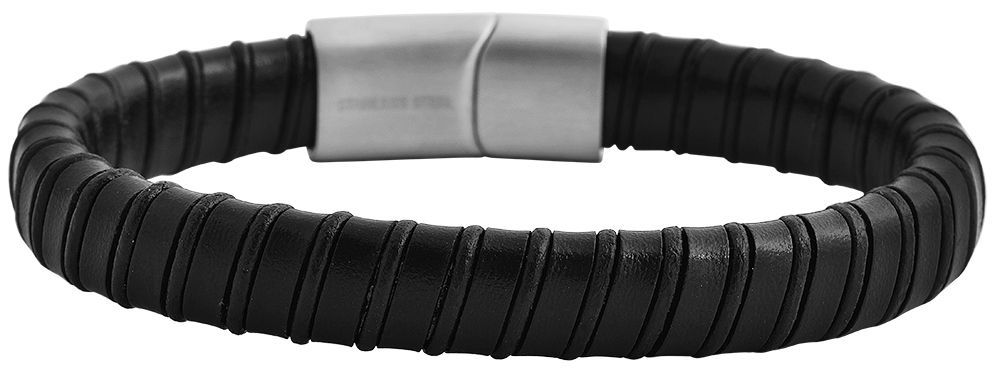 Akzent Geflochtenes Armband aus Echtleder und Edelstahl, 21,5 cm, schwarz