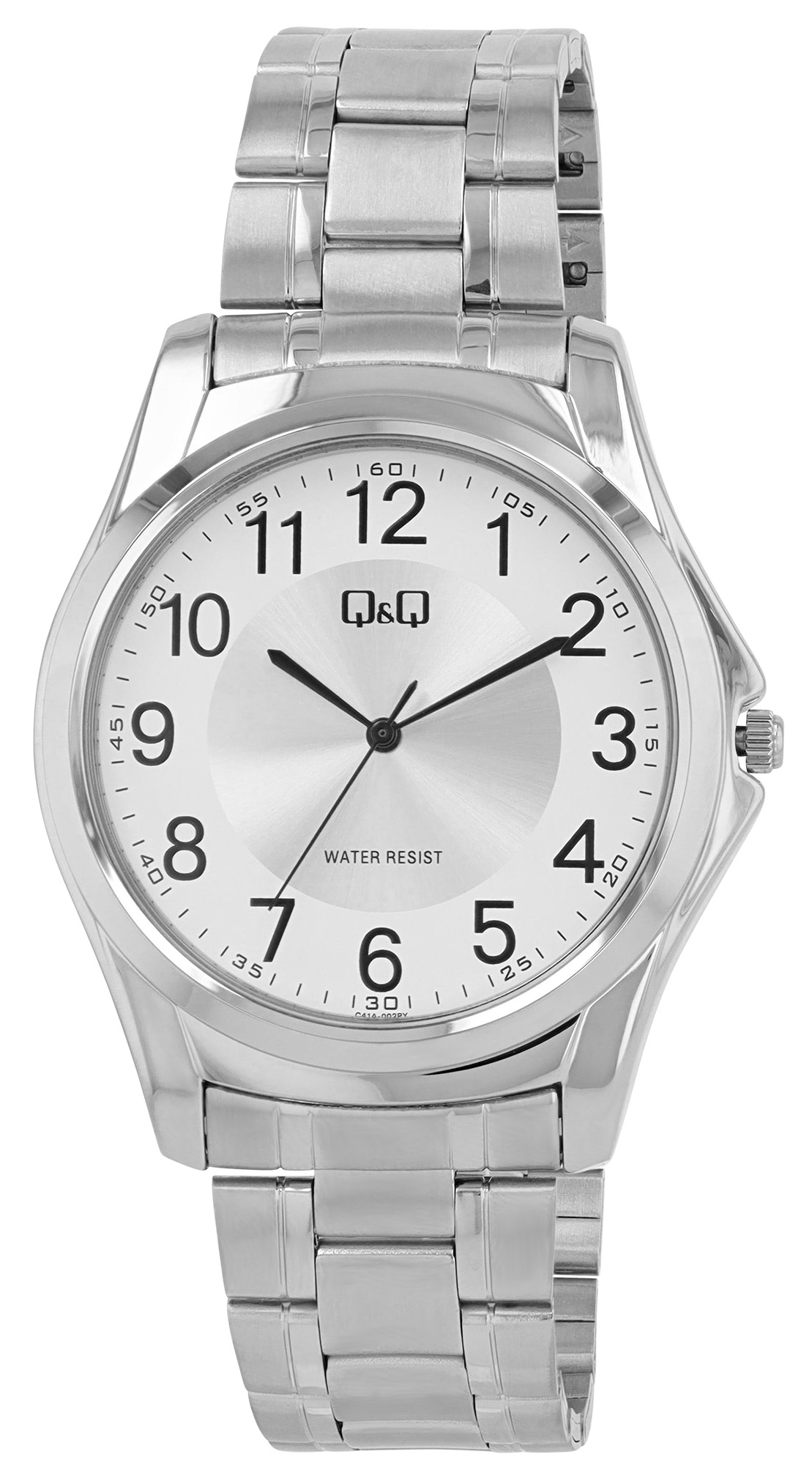 Q&Q Herrenuhr Ø 45 mm, Edelstahlband, silberfarben/ weiß