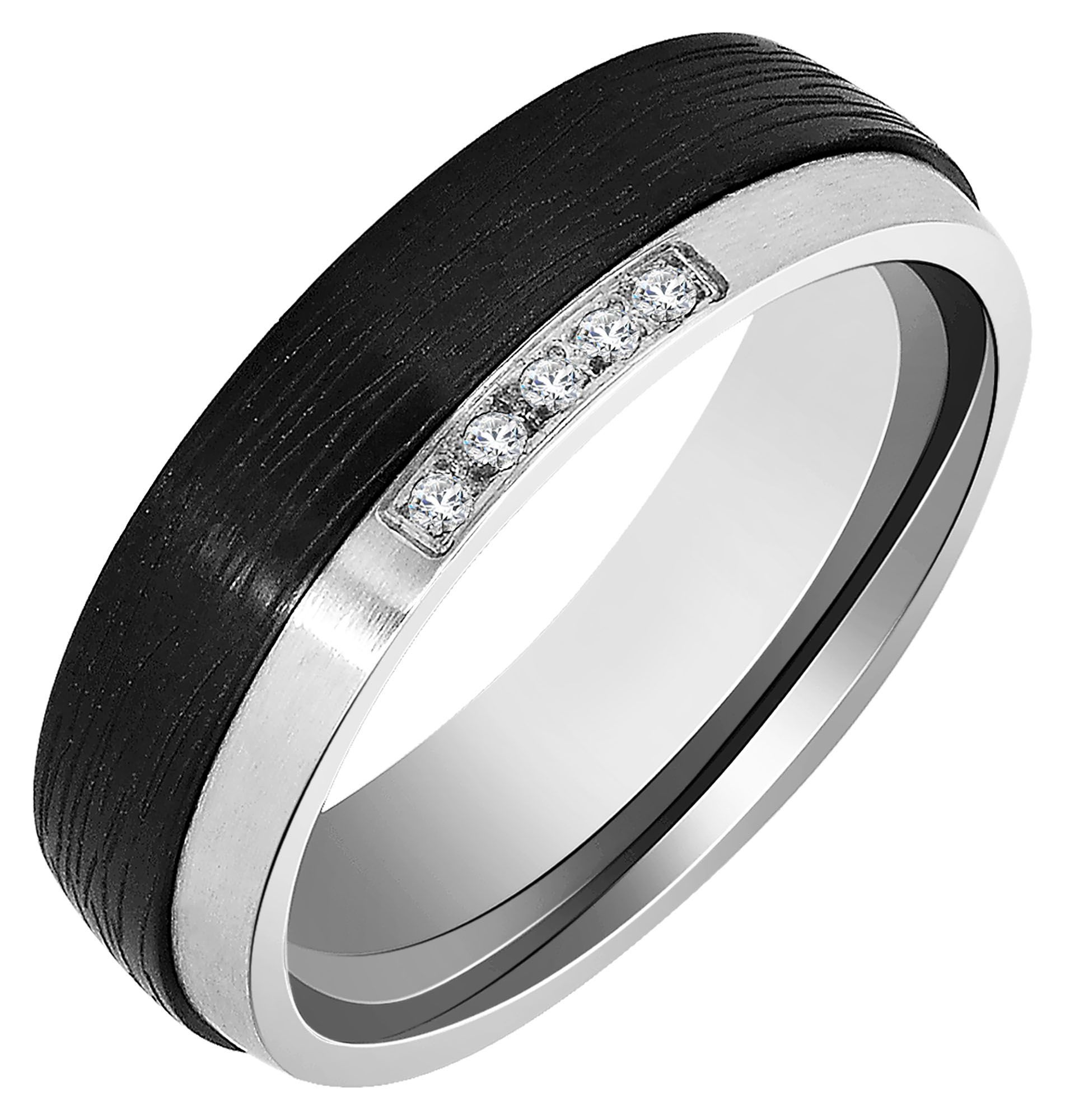 "Zalona" Akzent Damen-Partnerring aus Edelstahl, Ionenplattiert, matt, silberfarben/schwarz, Gr. 60