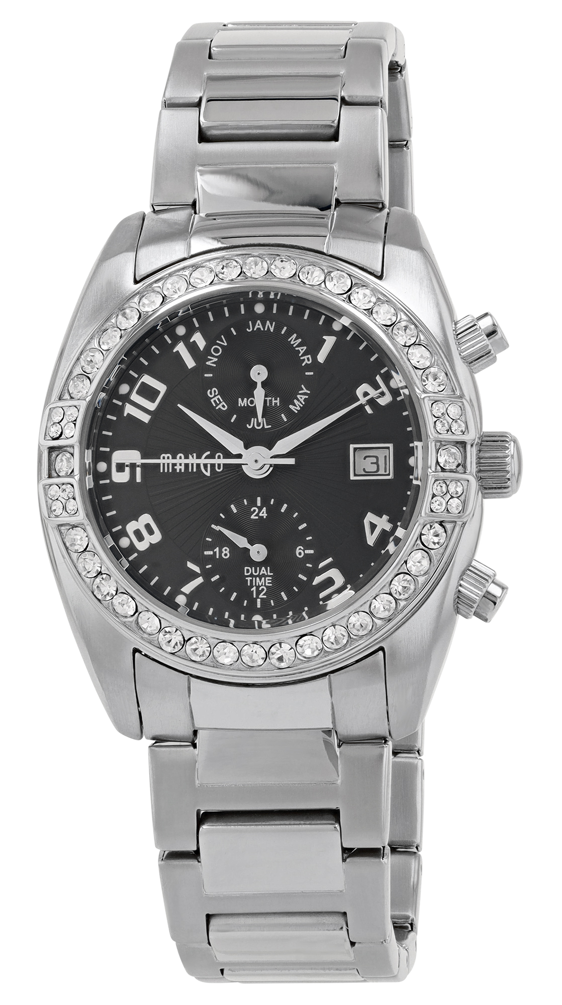 Mango "Dual Time" Edelstahl Damenuhren Ø 36 mm, silberfarben/ schwarz