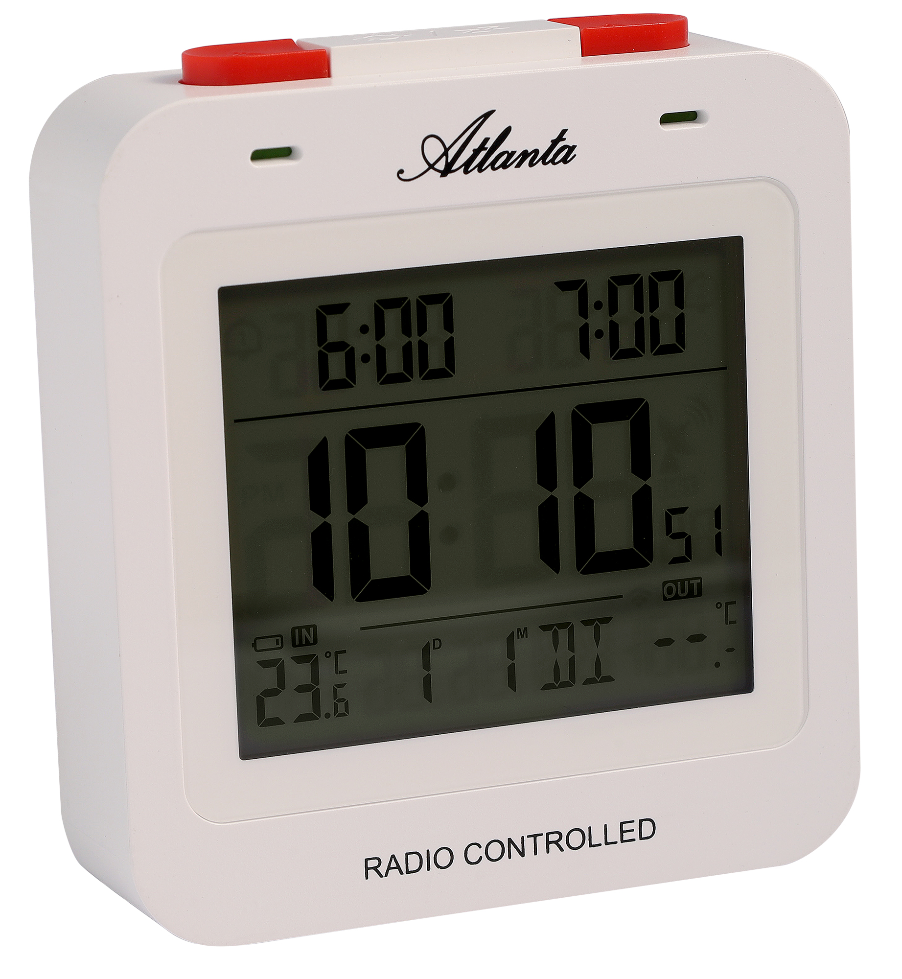 Atlanta digitaler Funk-Wecker (2 Alarmzeiten, Außen-Temperaturfühler), weiß