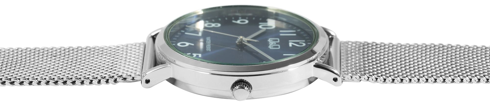 Q&Q Unisexuhr mit Milanaisearmband, 3 Bar, silberfarben/blaues ZB