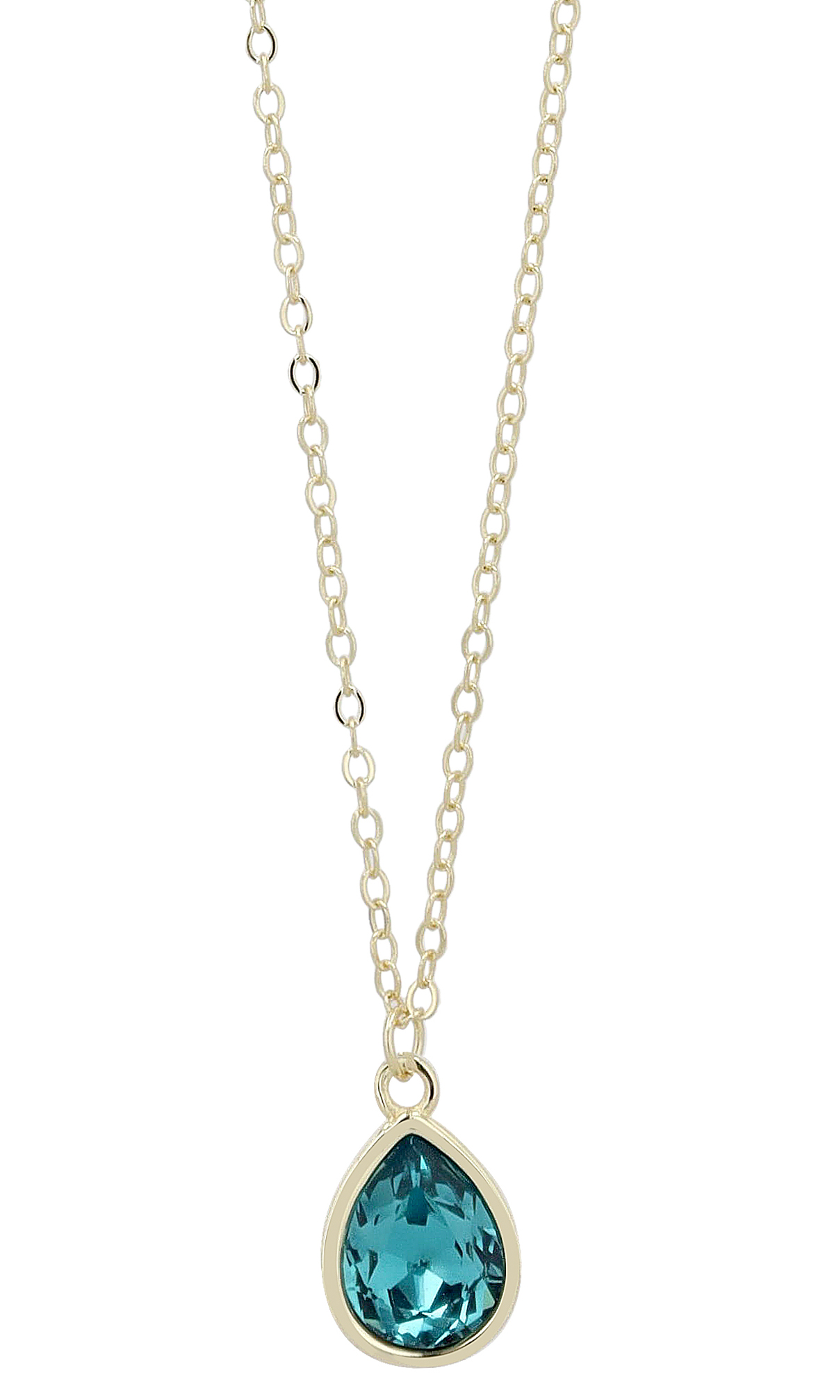 "Miou" 925/- Echt Silber Kette mit Anhänger (grüner Stein, Tropfenform), 42 + 5 cm, vergoldet